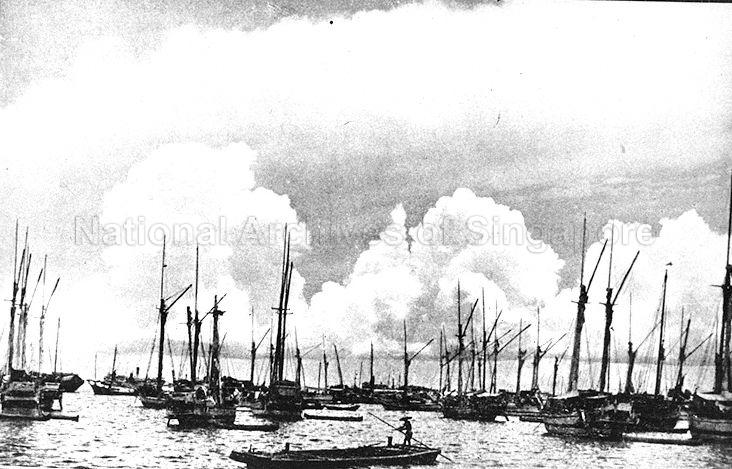 Bugis schooners at the waterfront of Singapore