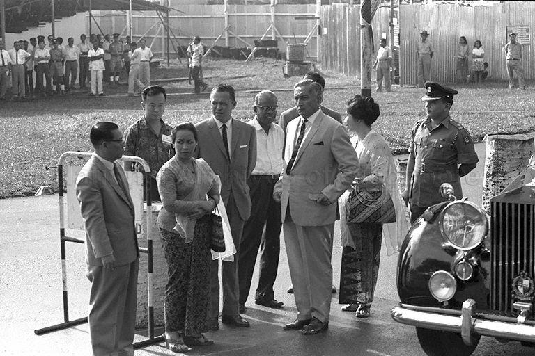 President Yusof Ishak and Puan Noor Aishah with Minister for Culture and Social Affairs Othman Wok and his wife at Thomson Road racing circuit during Singapore Grand Prix 1966