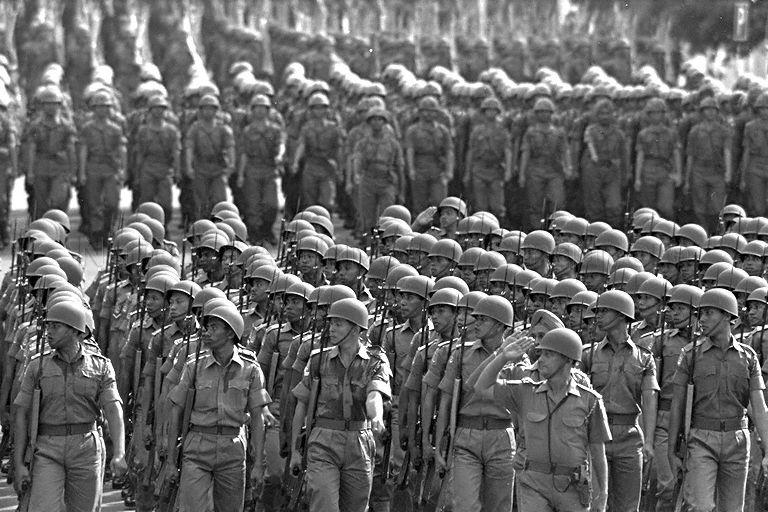 National Day Parade 1966 at the Padang - Marchpast by People's Defence Force contingent
