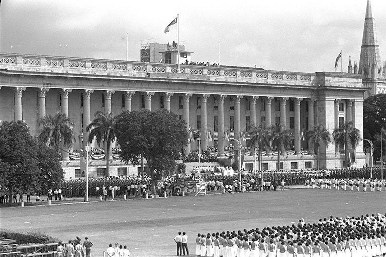 National Day Parade 1966 at the Padang - Bird's eye view of Parade