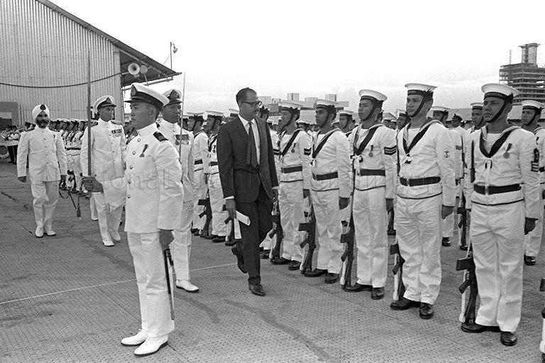 Inspection of Singapore Navy at Telok Ayer Basin by Permanent Secretary of Defence, George Bogaars, on 5 May 1967