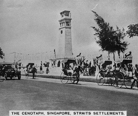The Cenotaph at Connaught Drive, Singapore. It is a war memorial which commemorates the sacrifice of men who perished during World War I, and was later extended in 1950 to include those who died in World War II.