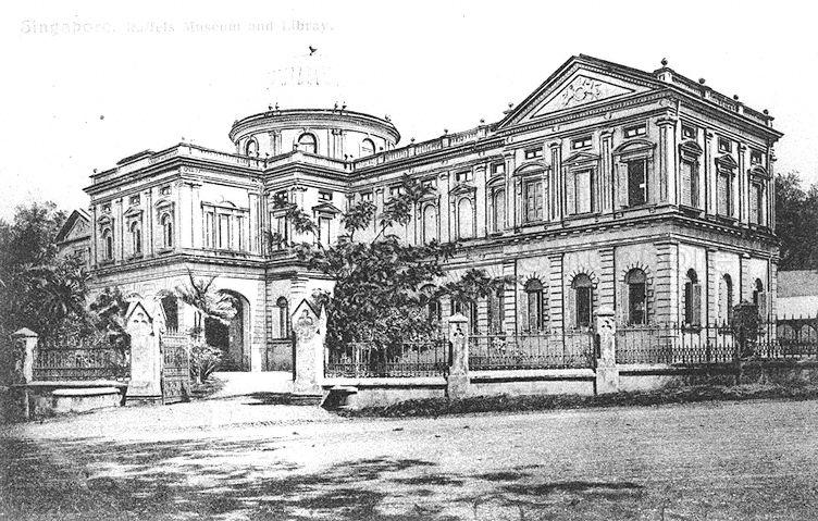 Postcard featuring Raffles Museum and Library (now known as National Museum of Singapore) with its majestic dome and the Royal Coat of Arms in plaster in the tympanum (right)