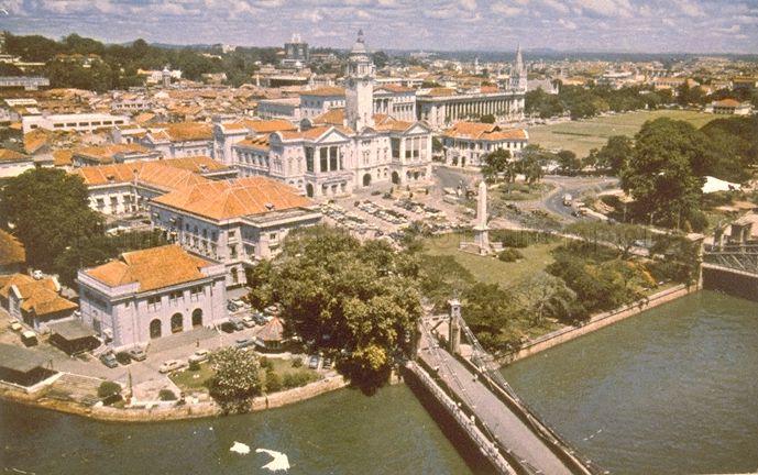Aerial view of Empress Place and Padang, with the clock tower of Victoria Memorial Hall and part of Cavenagh Bridge (bottom) visible