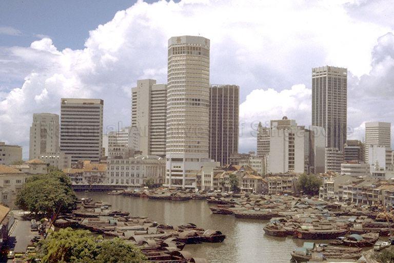 Skyscrapers, including United Overseas Bank (centre) and Hong Leong Building (right), along Singapore River viewed from High Street Centre