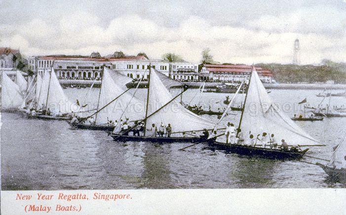The New Year Regatta, featuring Malay "kolek lumba" competing in a pulling race for which the winner received $15
