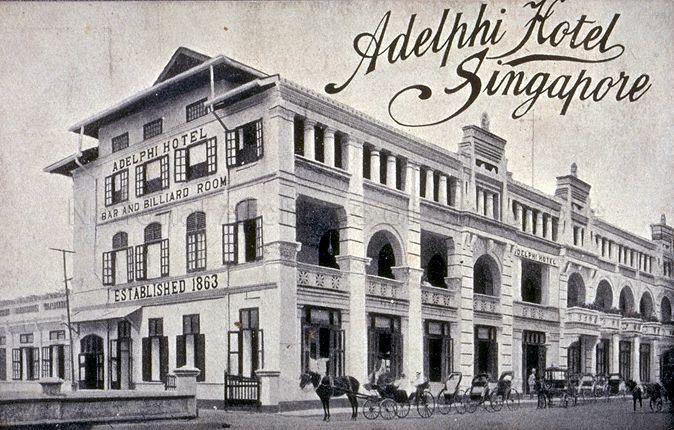 The Adelphi Hotel at Coleman Street. Originally established in Commercial Square (now Raffles Place) in 1863, it was first moved to High Street before being located here. It closed its doors finally on 24 June 1973 and the building was demolished in 1980.