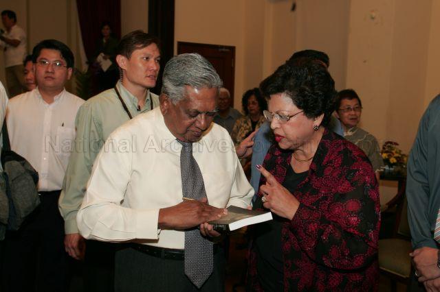 President S R Nathan with Mrs Joseph Francis Conceicao at Eurasian Community House in Ceylon Road where Mr Conceicao's book "Flavours of Change: Destiny and Diplomacy, Recollections of a Singapore Ambassador" is launched
