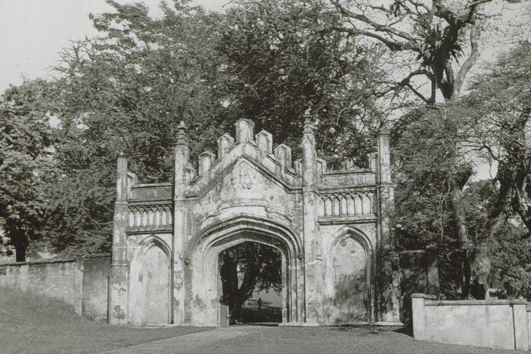 The Gothic style North Gateway at Fort Canning Park (formerly Government Hill Cemetery), Singapore, built by Captain Charles Edward Faber around 1846