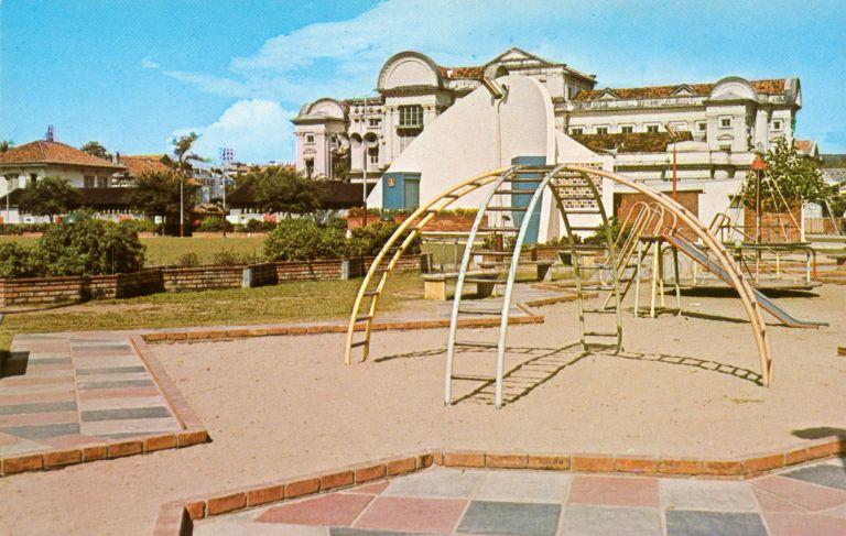 The playground and open-air theatre at the park in Hong Lim Green which was opened by Minister for Culture S Rajaratnam on 23 April 1960. The site of the park was formerly occupied by Singapore Chinese Recreation Club.