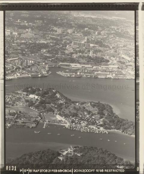 This photo shows Pulau Brani in the centre, Sentosa at the bottom (the jetty is Serapong Jetty) and Empire Dock in the background. Tanjong Pagar Railway station is also visible.