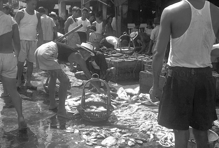 A fish auction at Ellenborough Market in 1952. Source: NAS