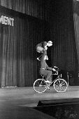 Miss Lidia Vassillieva, together with another bicycle acrobat from Russian cultural troupe performing during "Variety Entertainment from Russia" at National Theatre