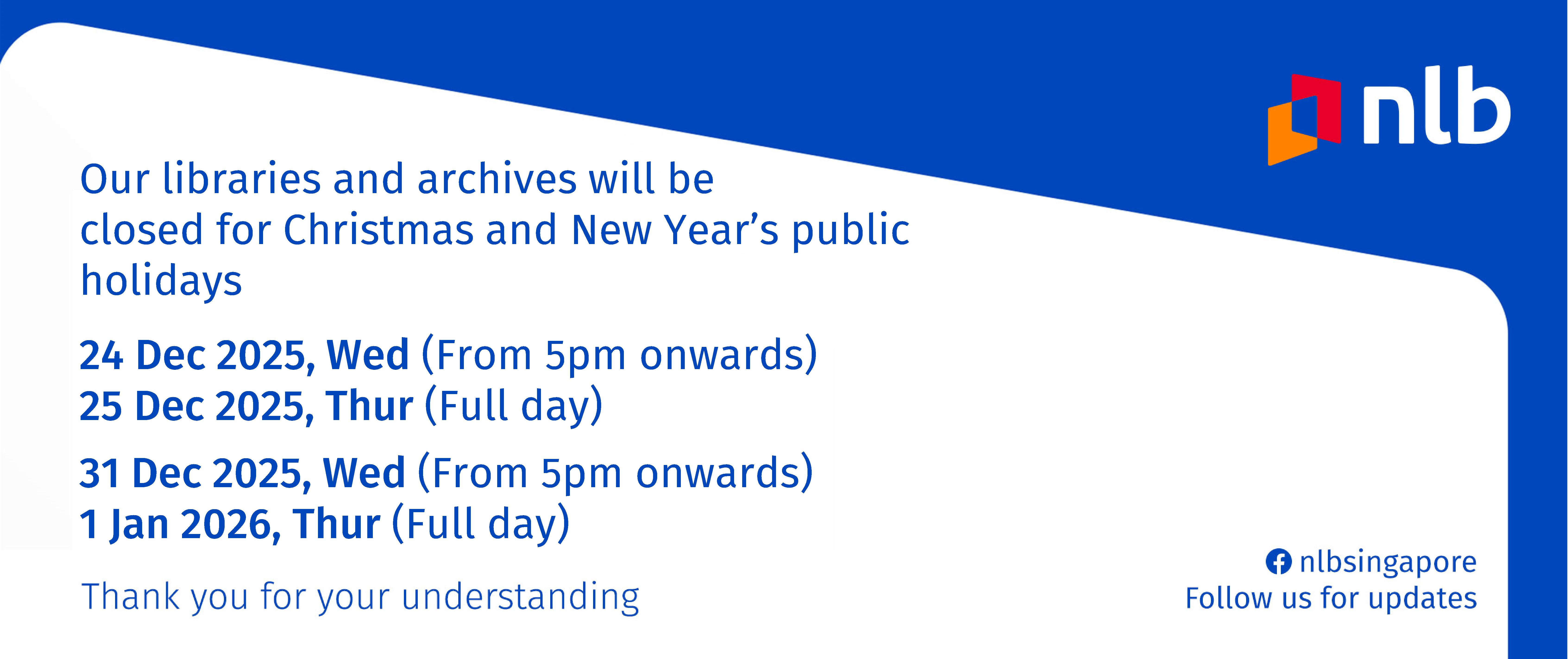 Closure of Libraries and Archives for Christmas and New Year holidays 2025