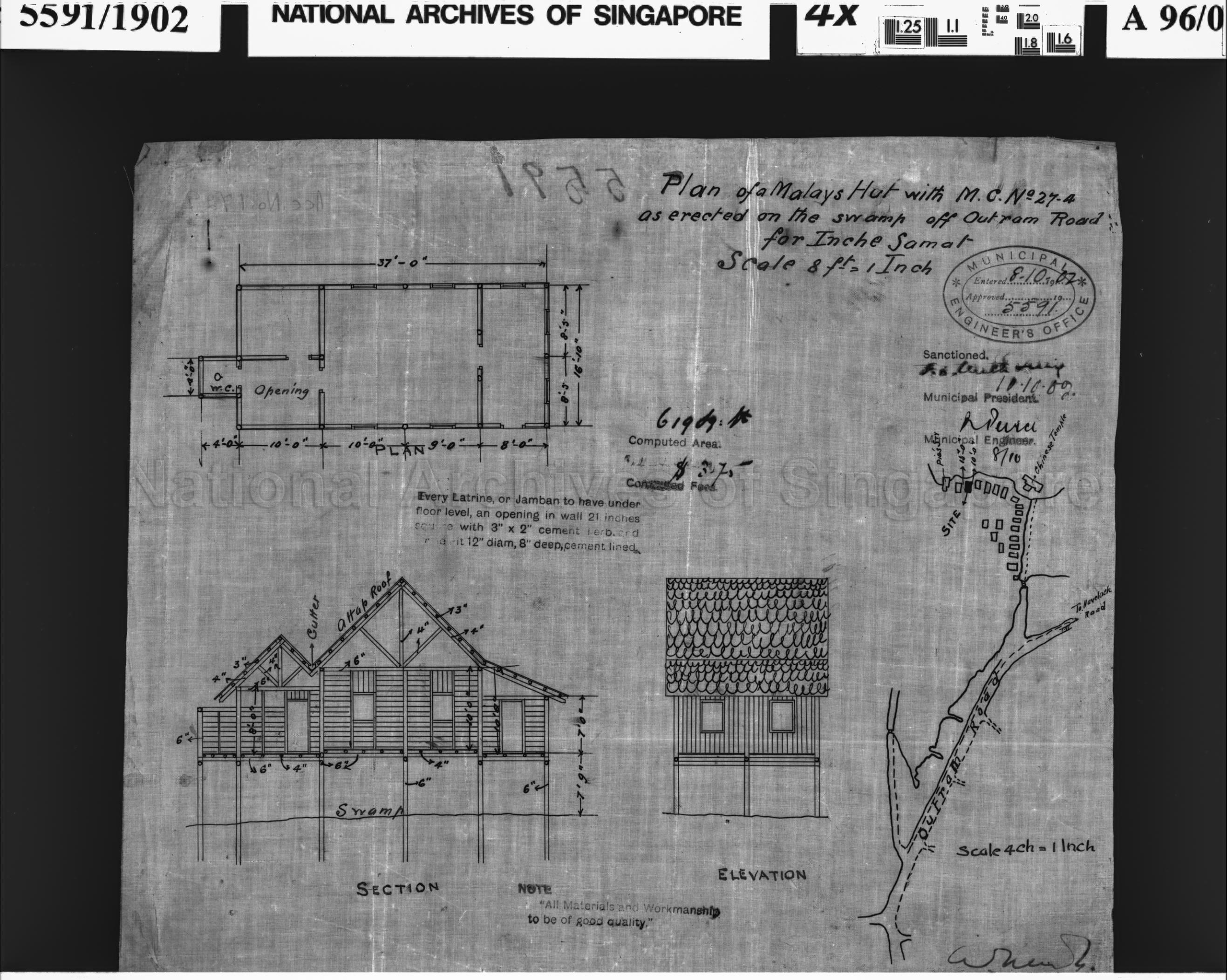 MALAY HUT, AS ADDRESSED AND ERECTED ON SWAMP