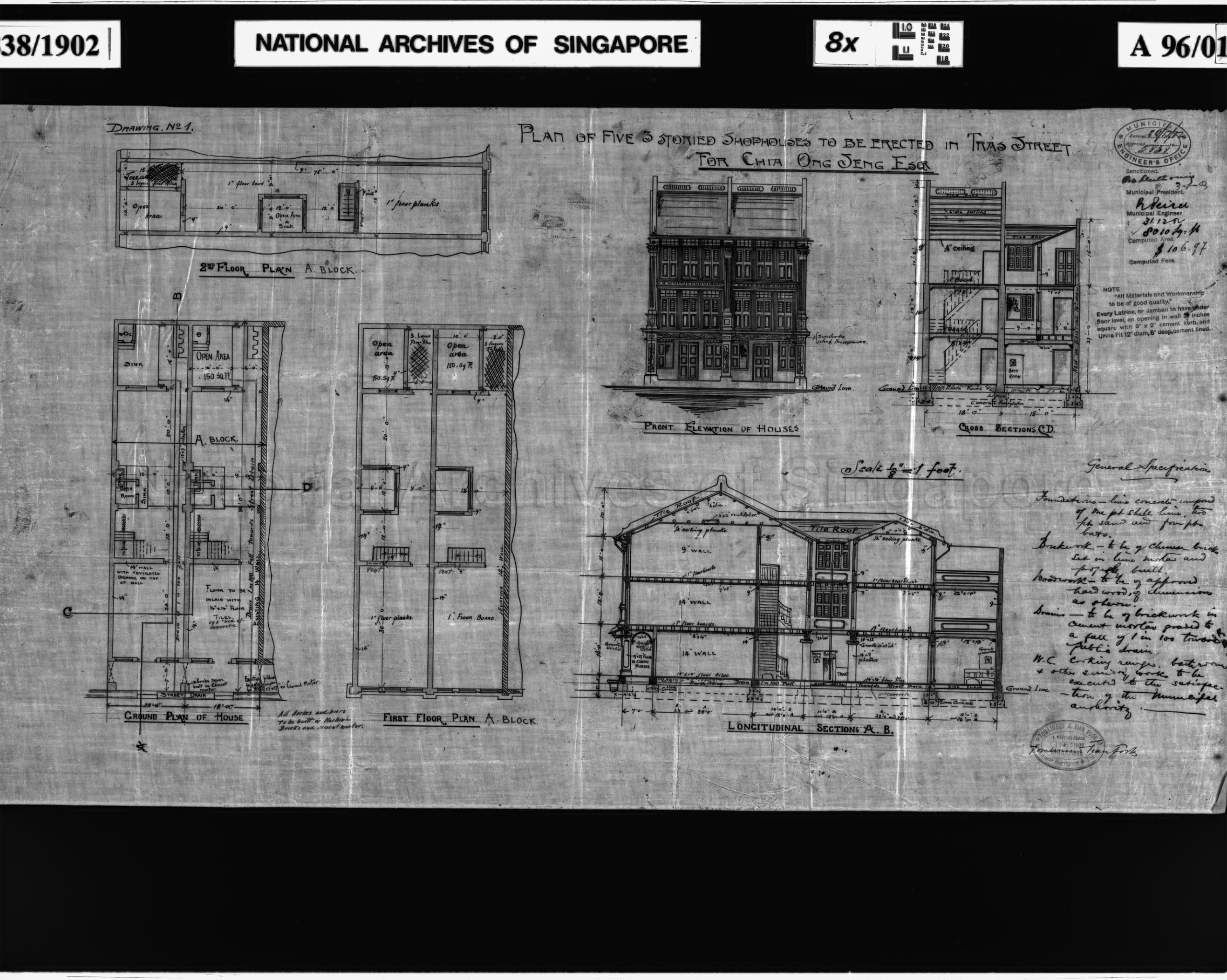 5 3-STOREY SHOP HOUSES - FLOOR PLANS, ELEVATION AND SECTIONS …