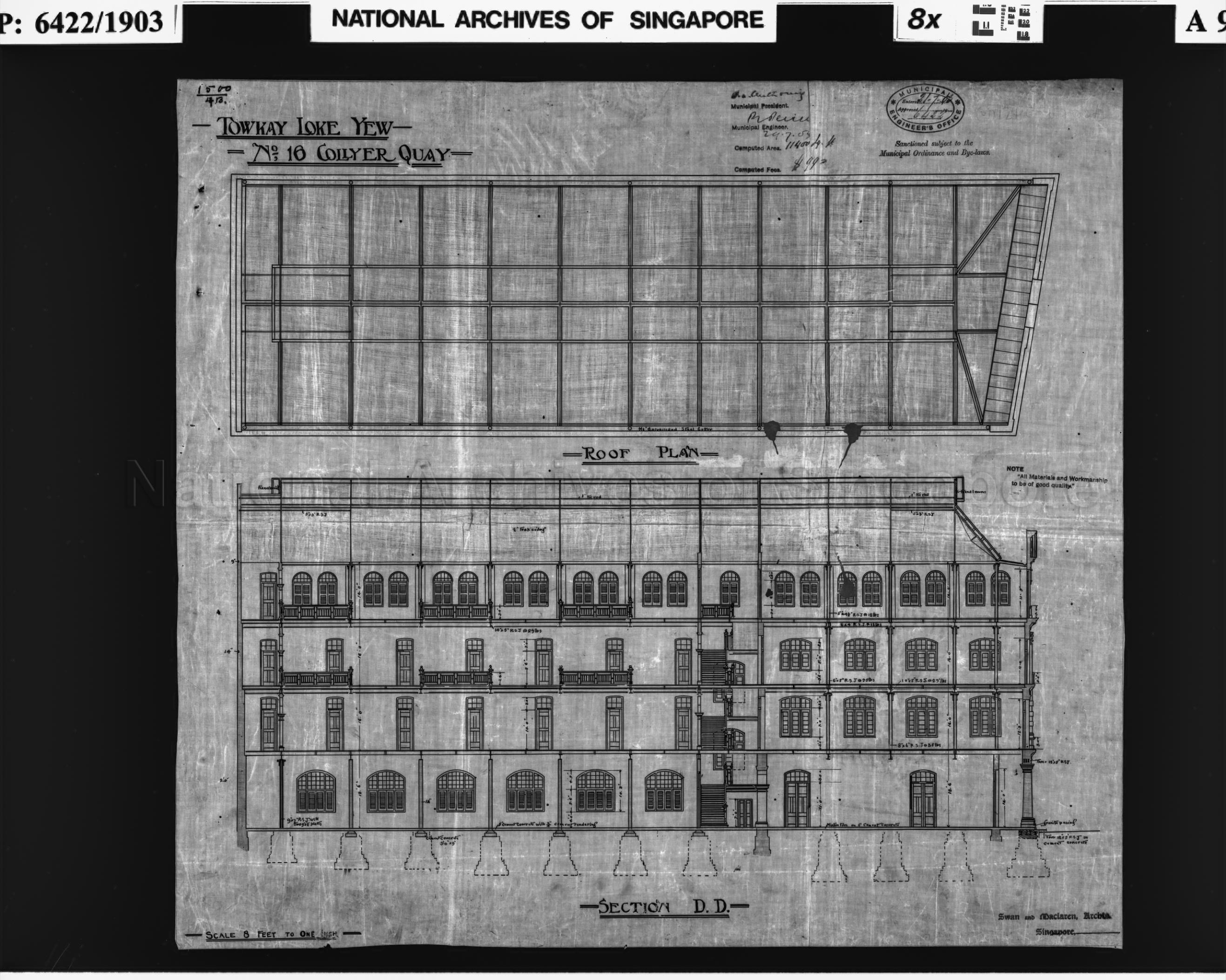 BUILDING AT 16 COLLYER QUAY (ROOF PLAN AND SECTION DD)