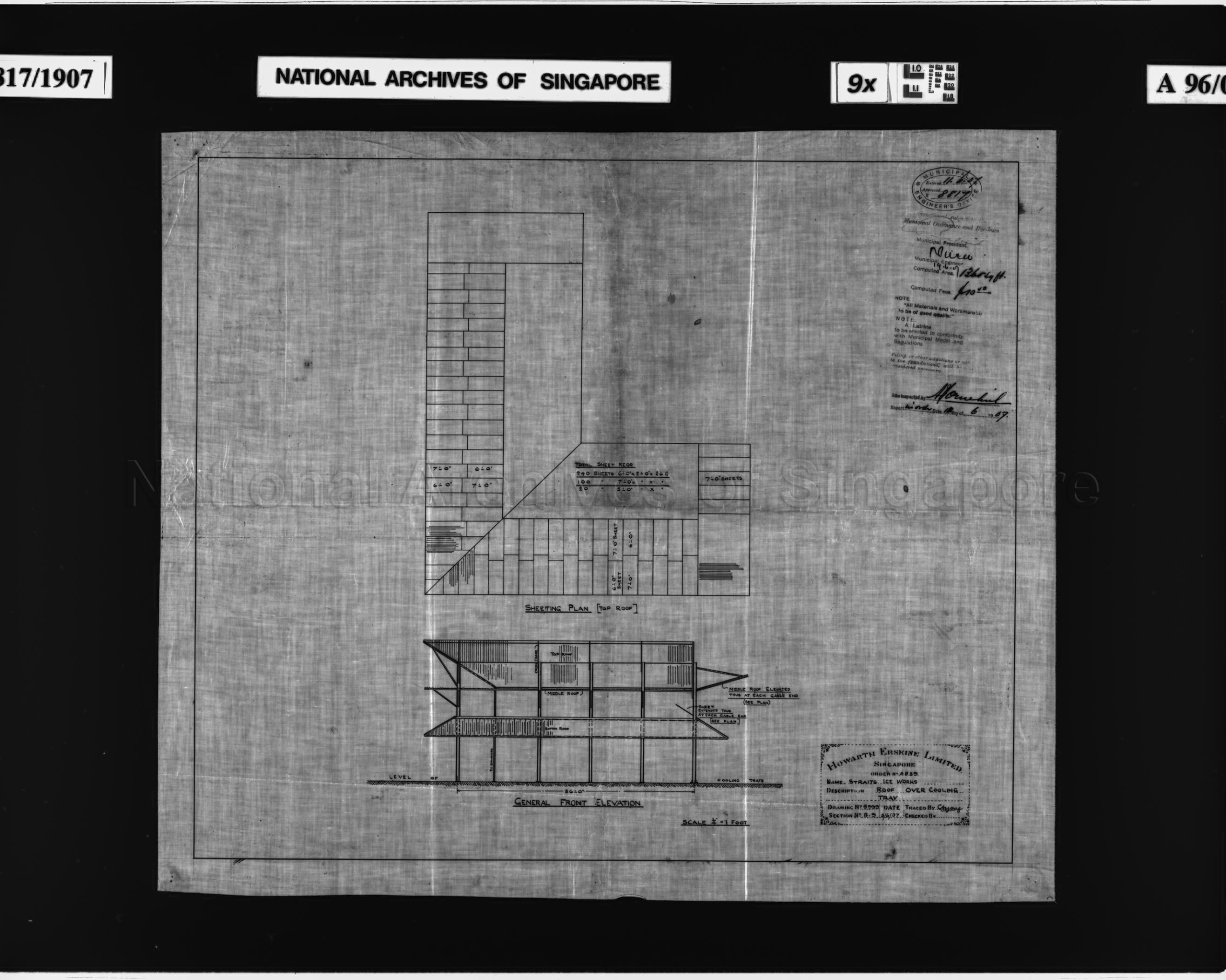 STRAITS ICE WORKS (SHEETING PLAN, FRONT ELEVATION)