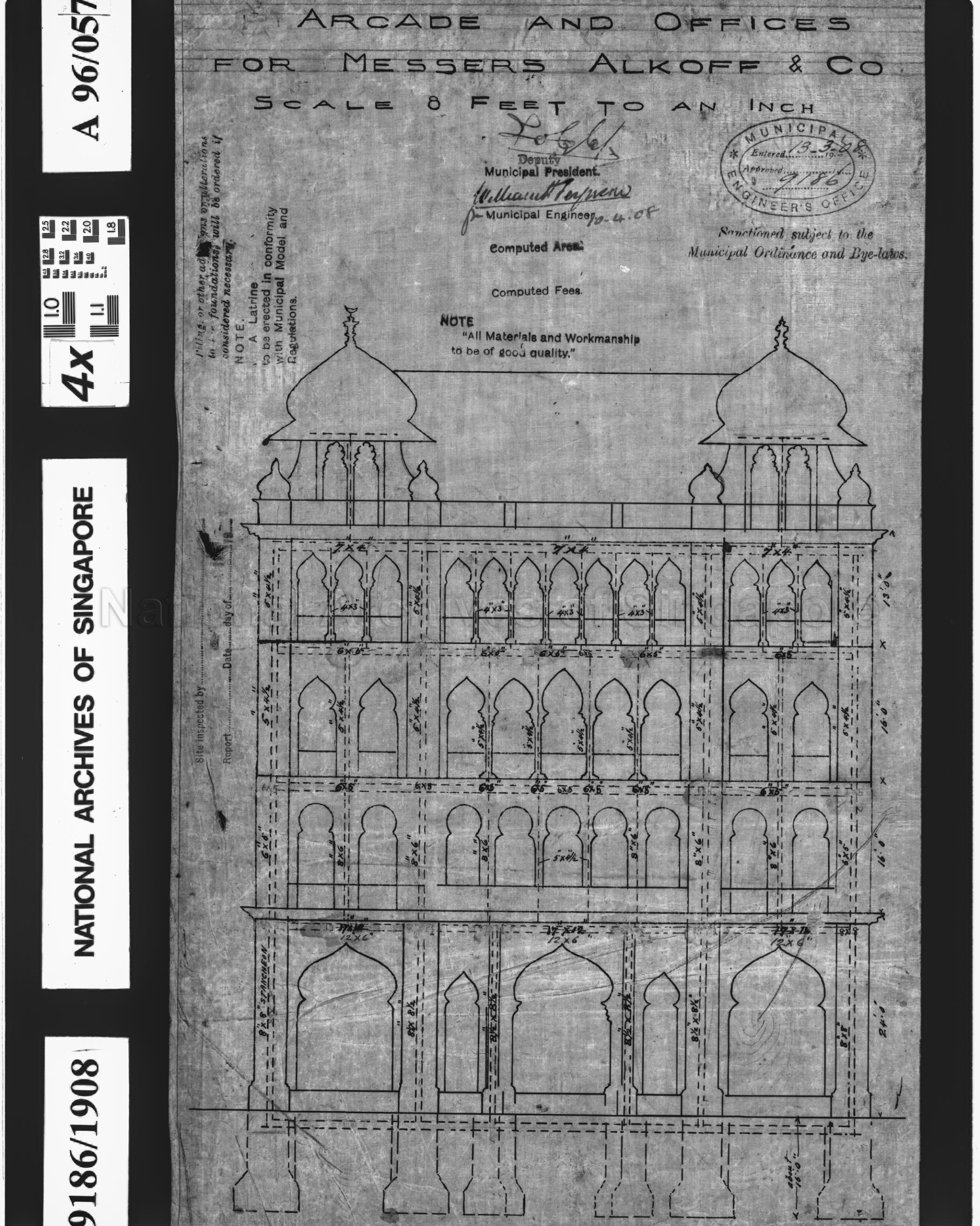 ARCADE AND OFFICES - ELEVATION OF STEELWORK COLLYER QUAY