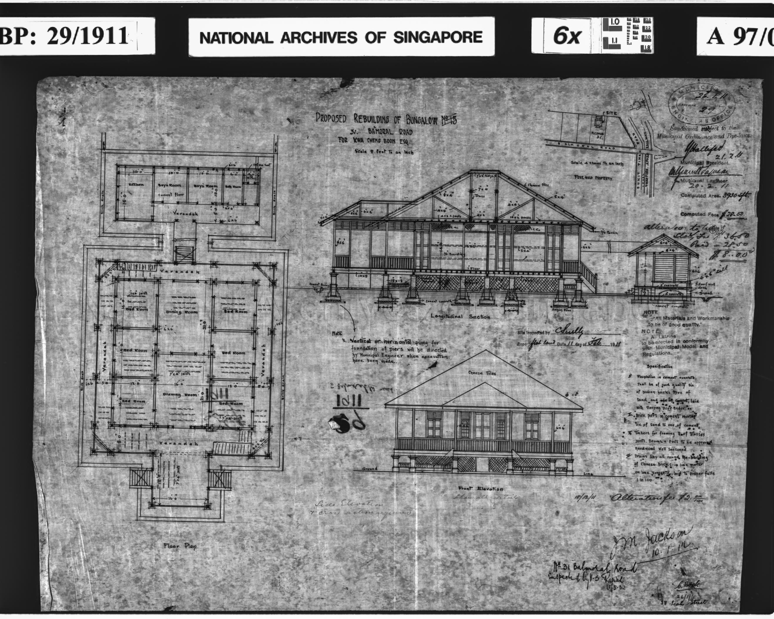 REBUILDING OF BUNGALOW - FLOOR PLAN, LONGITUDINAL SECTION  …