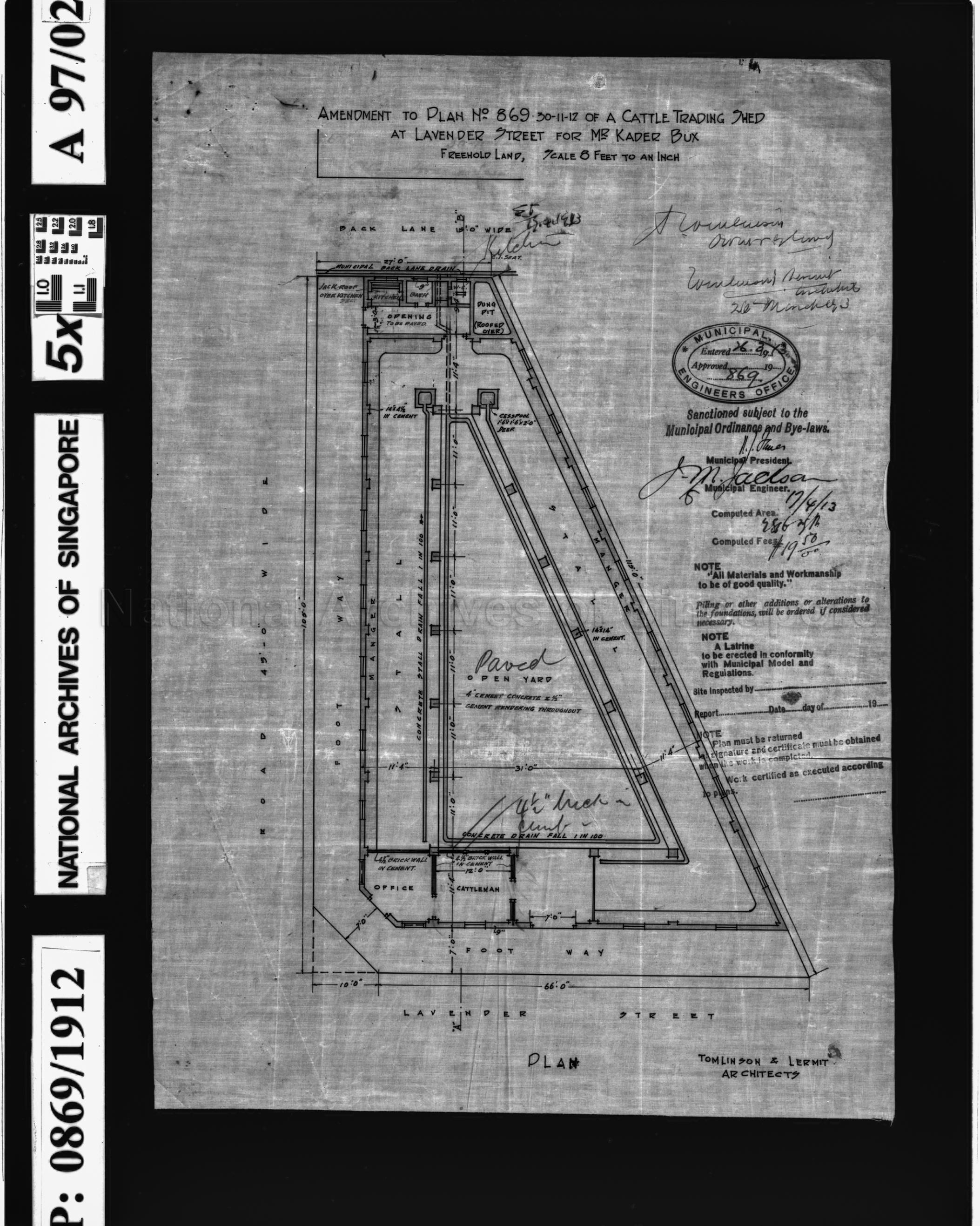AMENDMENT TO PLAN NO. 869 30-11-12 OF A CATTLE TRADING SHED