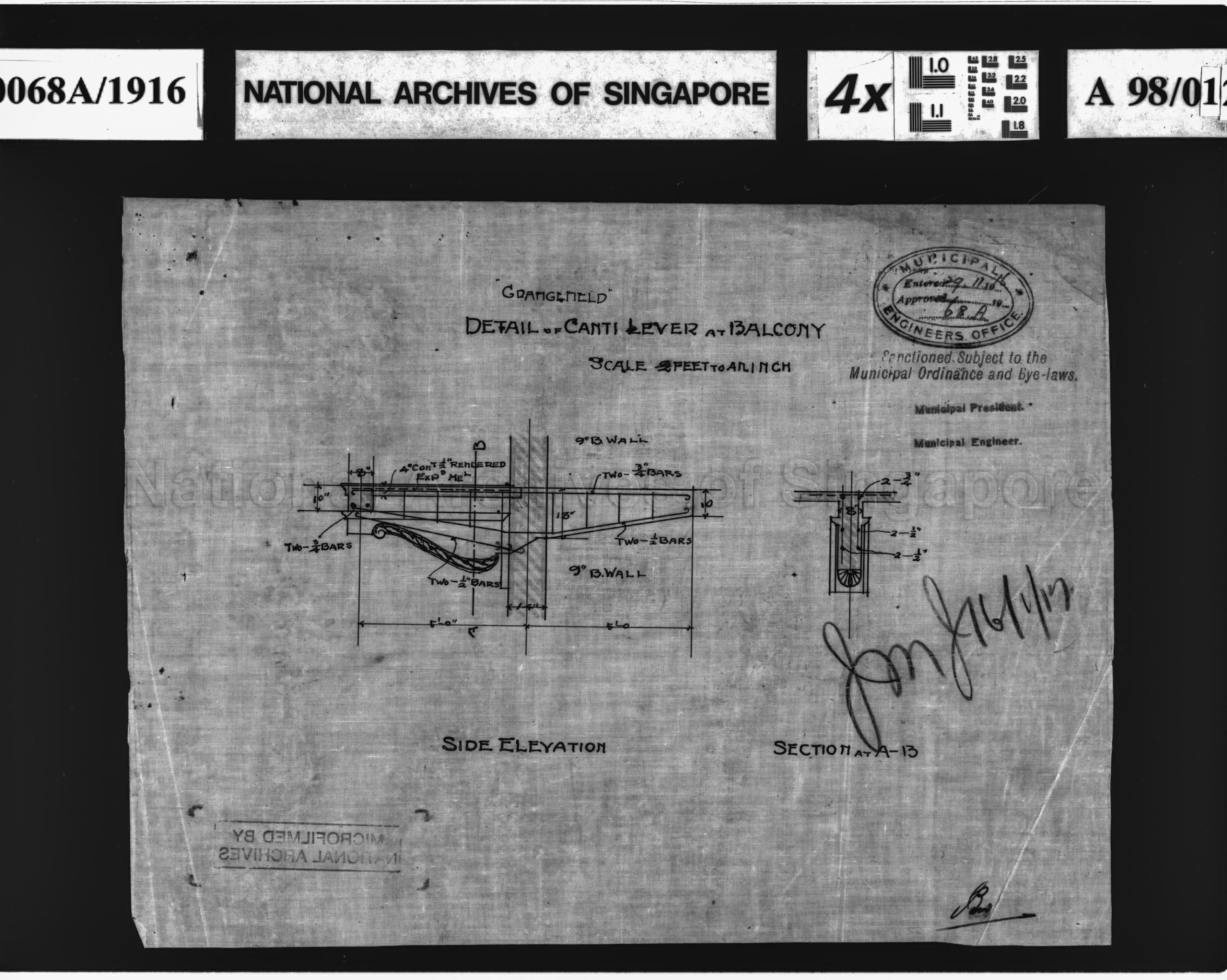 DETAIL OF CANTILEVER AT BALCONY AT 