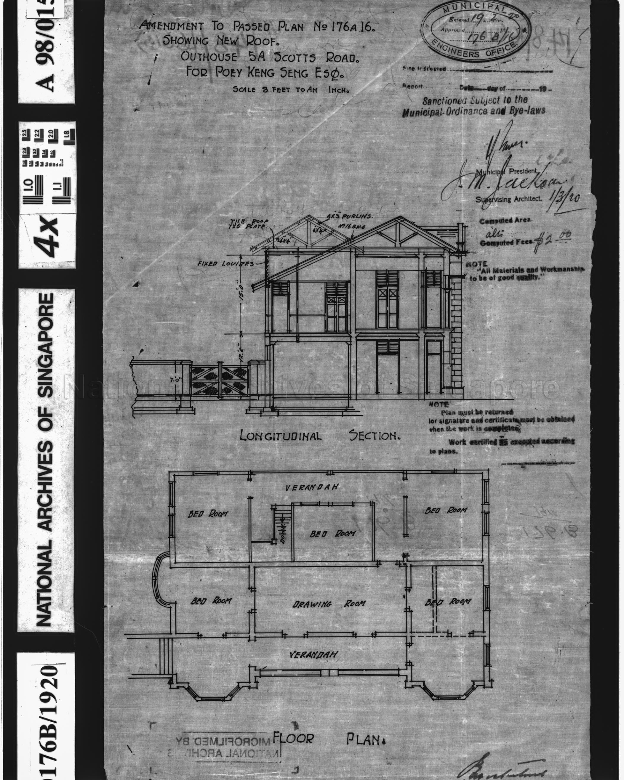 AMENDMENT TO PASSED PLAN NO 176A ON NEW ROOF TO OUTHOUSE