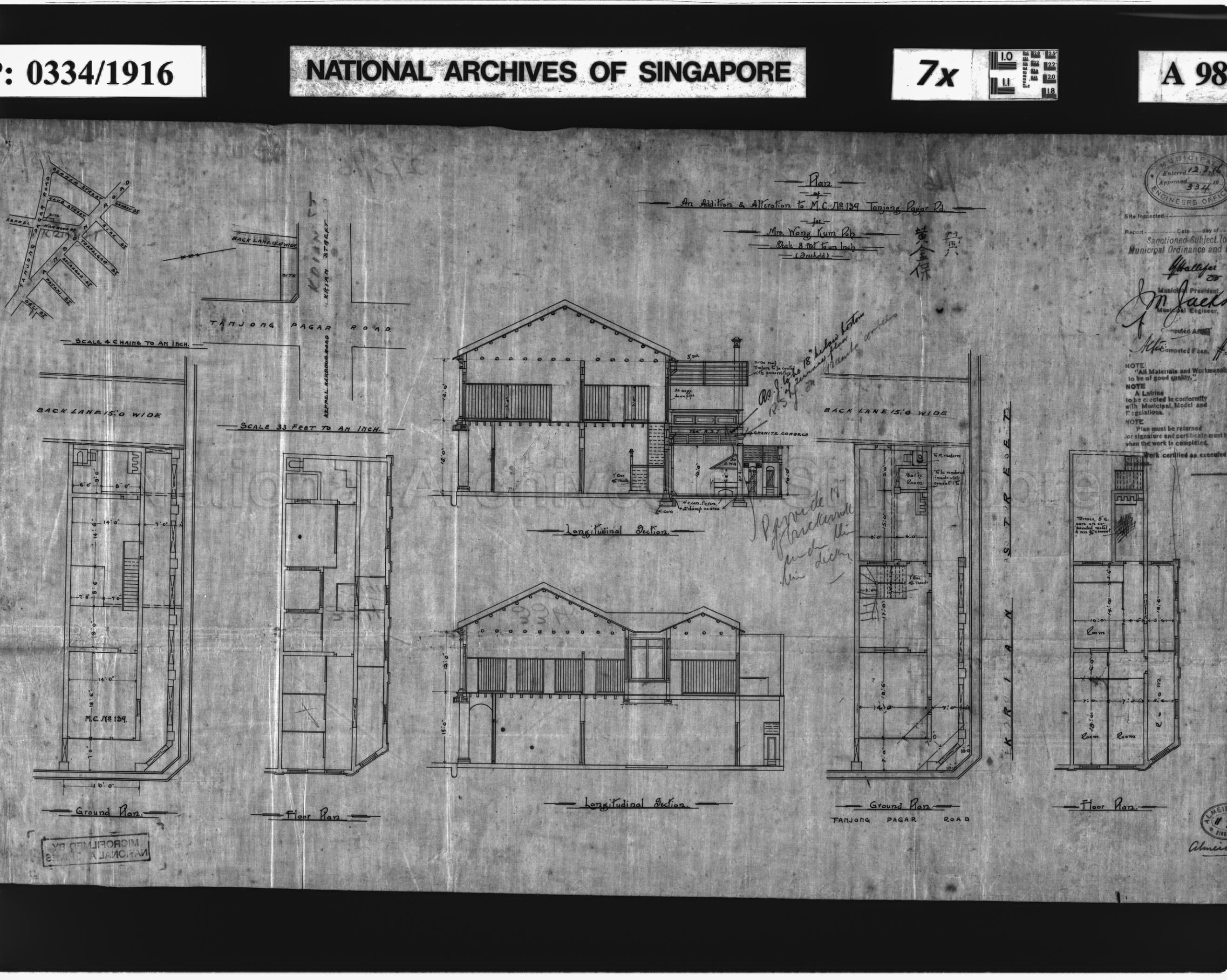 PLAN OF ADDITIONS & ALTERATIONS TO 139 TANJONG PAGAR ROAD