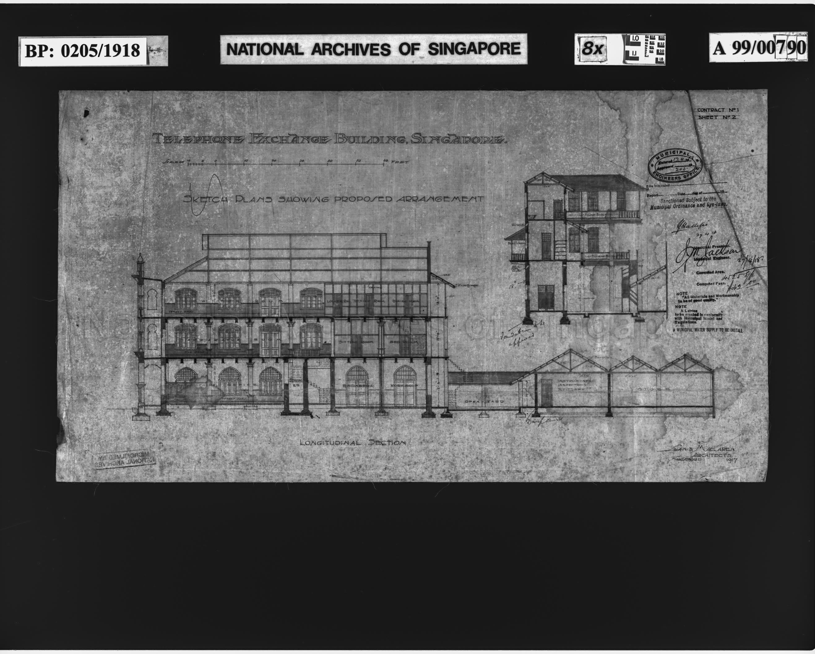 TELEPHONE EXCHANGE BUILDING, ARRANGEMENT - SECTIONS (SHEET
