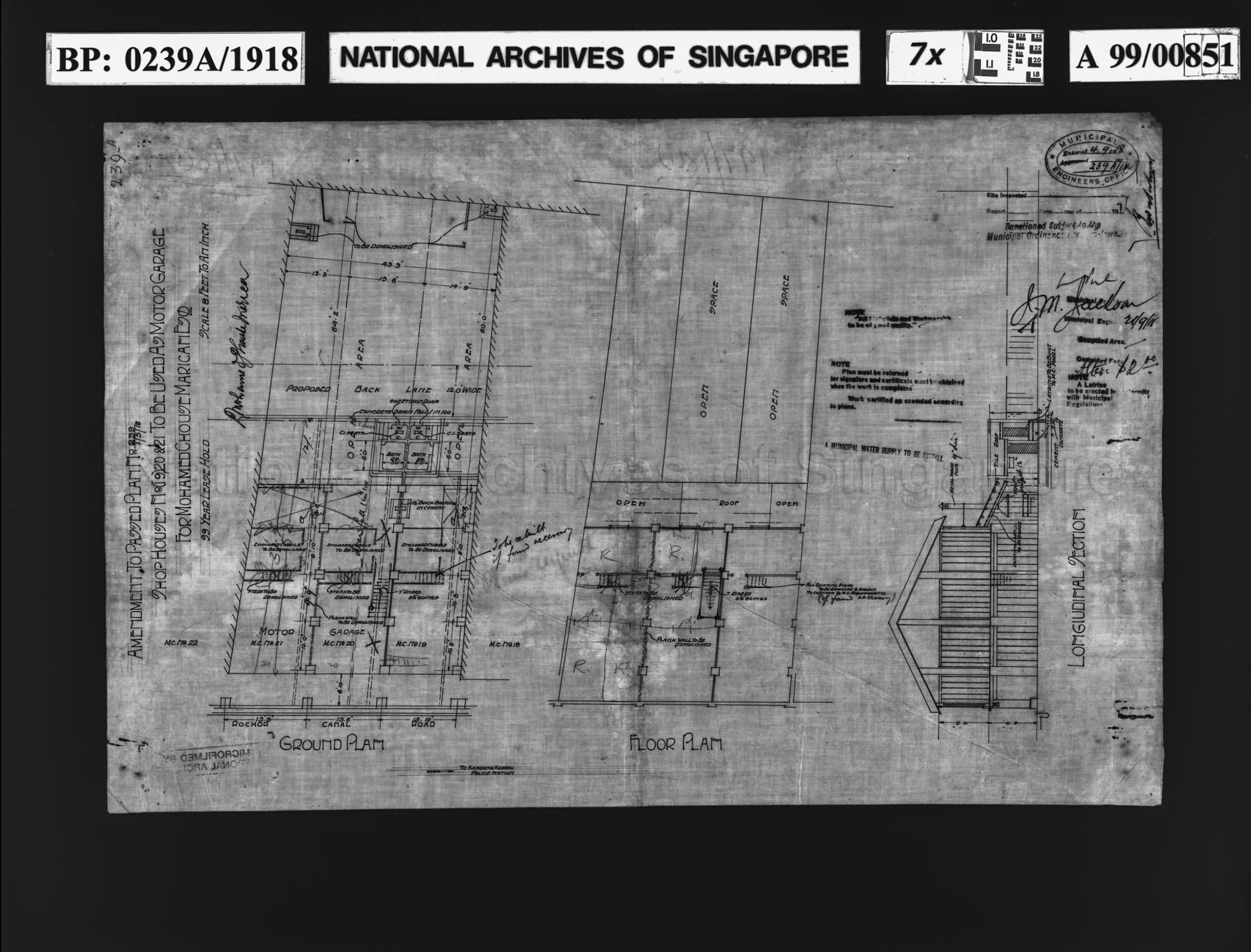AMENDMENT OF SHOP HOUSES TO MOTOR GARAGE, PASSED PLAN NO 239 …