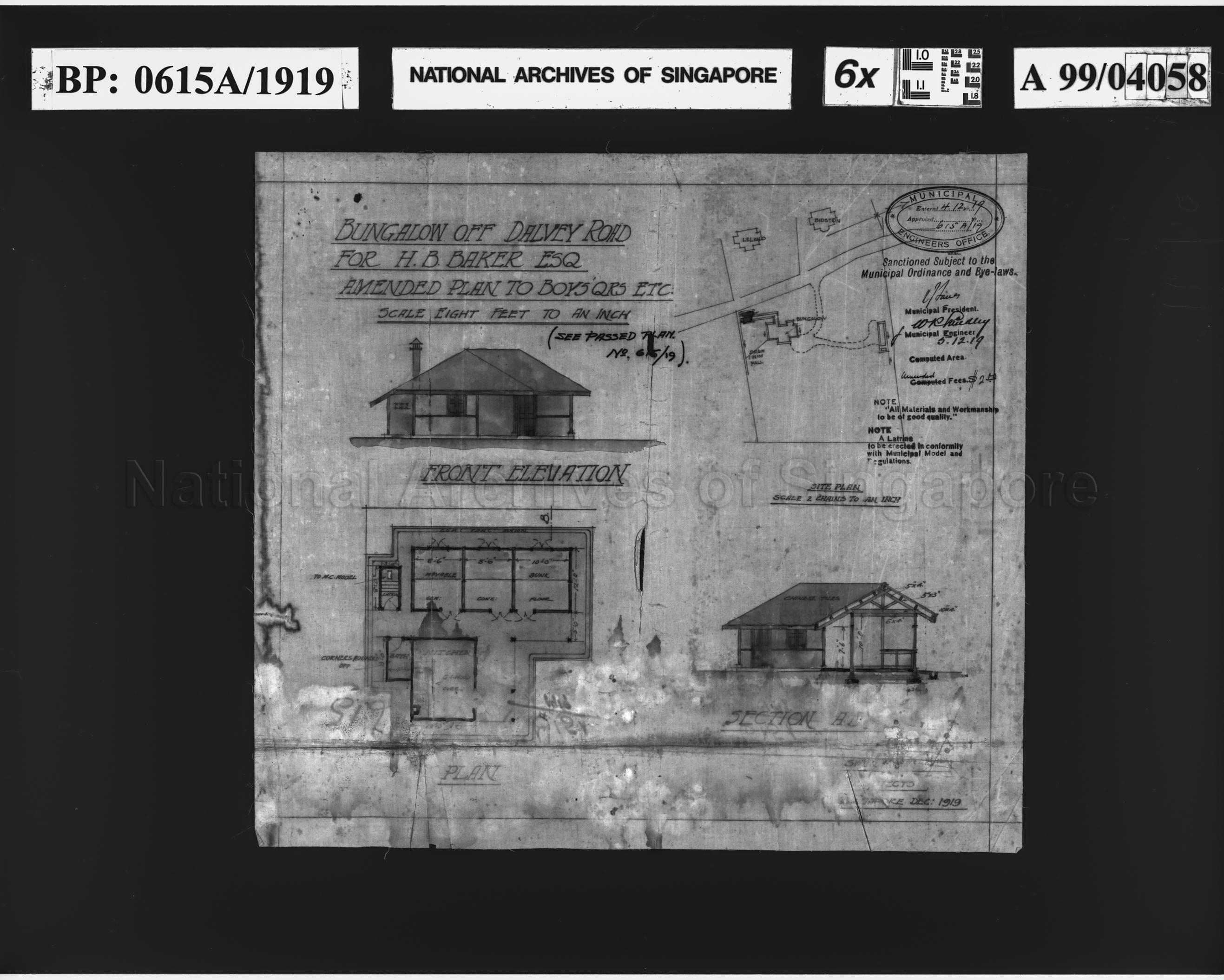 BUNGALOW - AMENDED PLAN TO BOYS' QUARTERS ETC