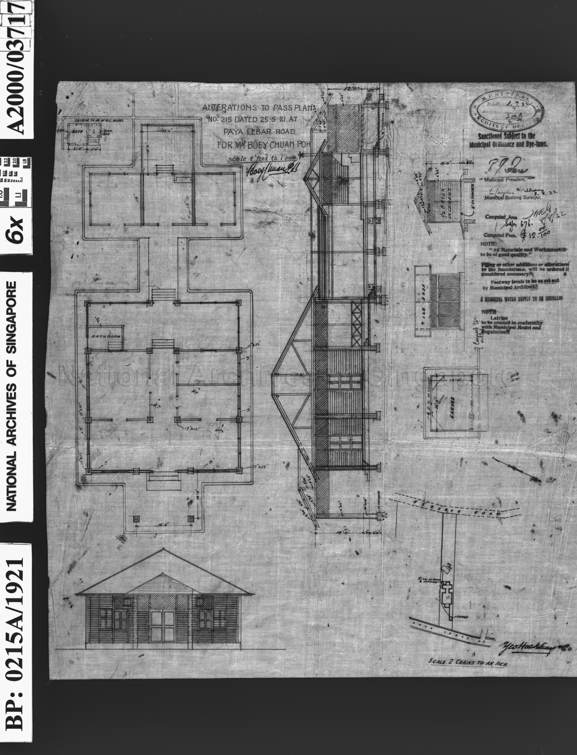 ALTERATIONS TO PASSED PLAN 215 DATED 25/5/1921
