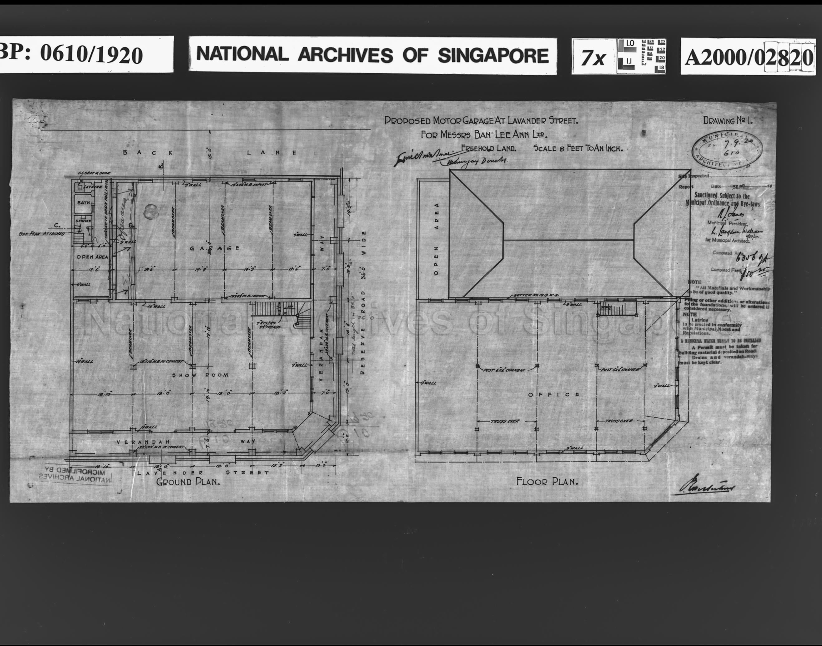 MOTOR GARAGE - DRAWING NO 1
