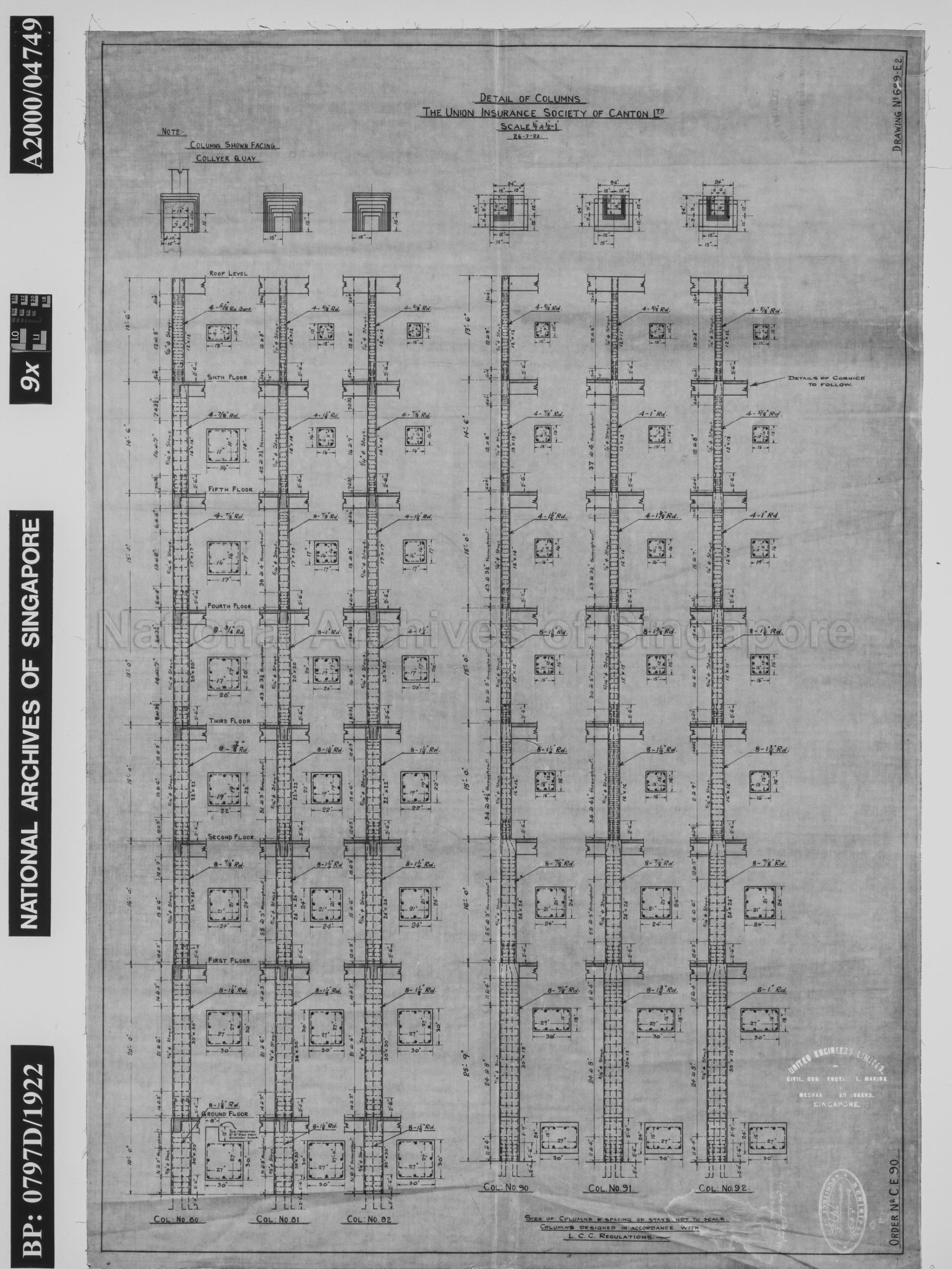 DETAIL OF COLUMNS - DRAWING NO 699-E2