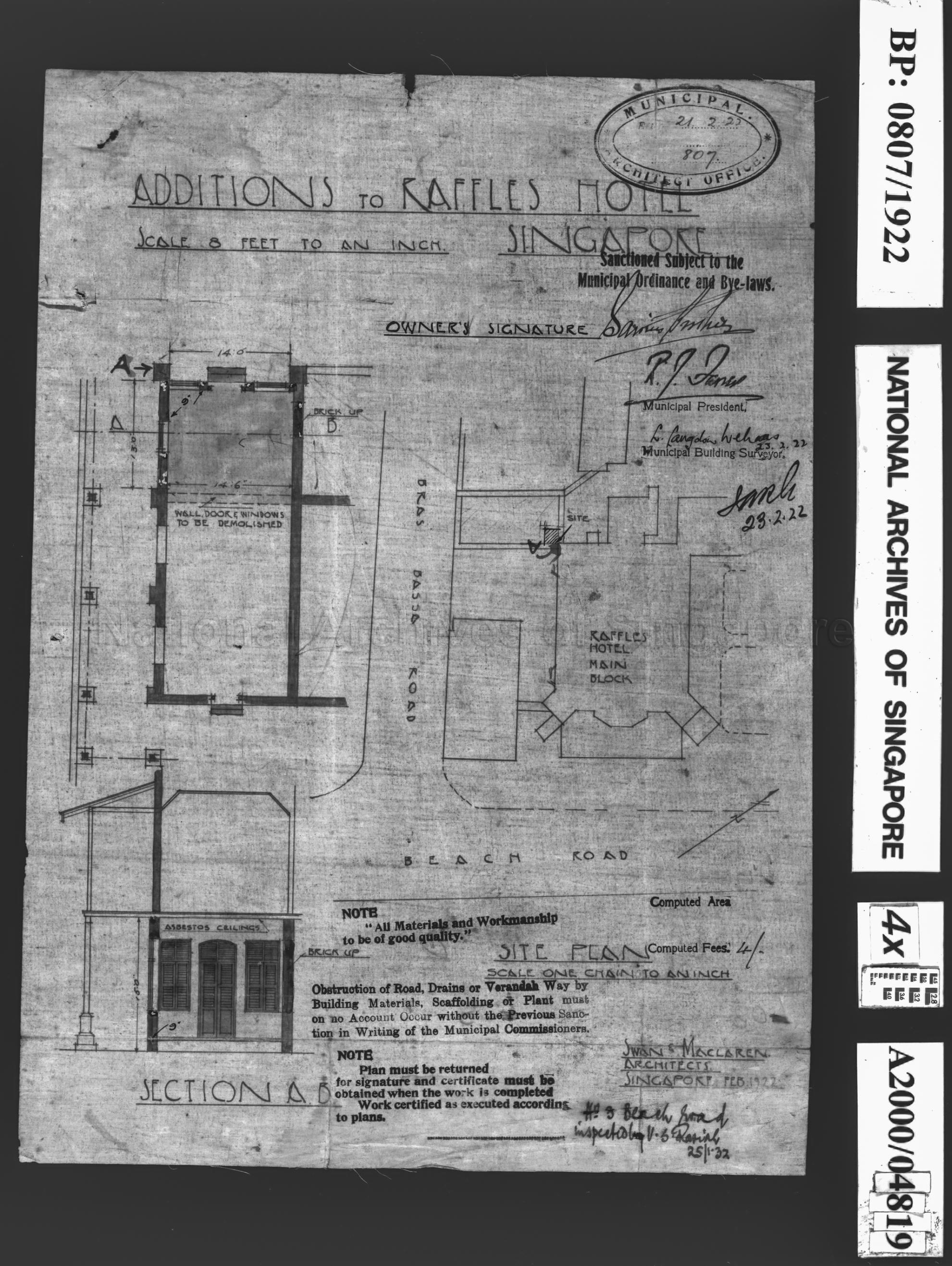 ADDITIONS TO RAFFLES HOTEL