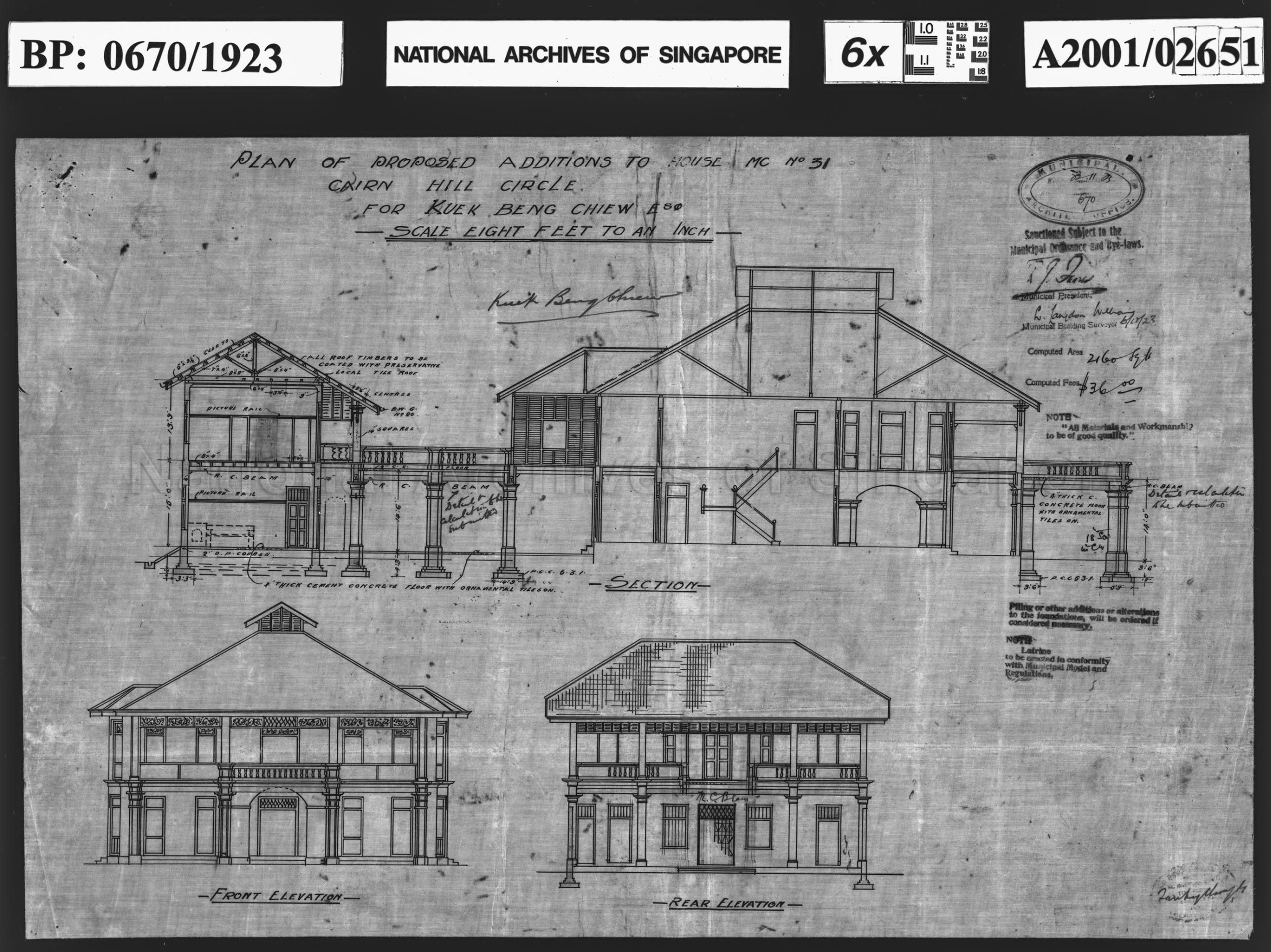 ADDITIONS TO BUNGALOW - ELEVATIONS AND SECTION