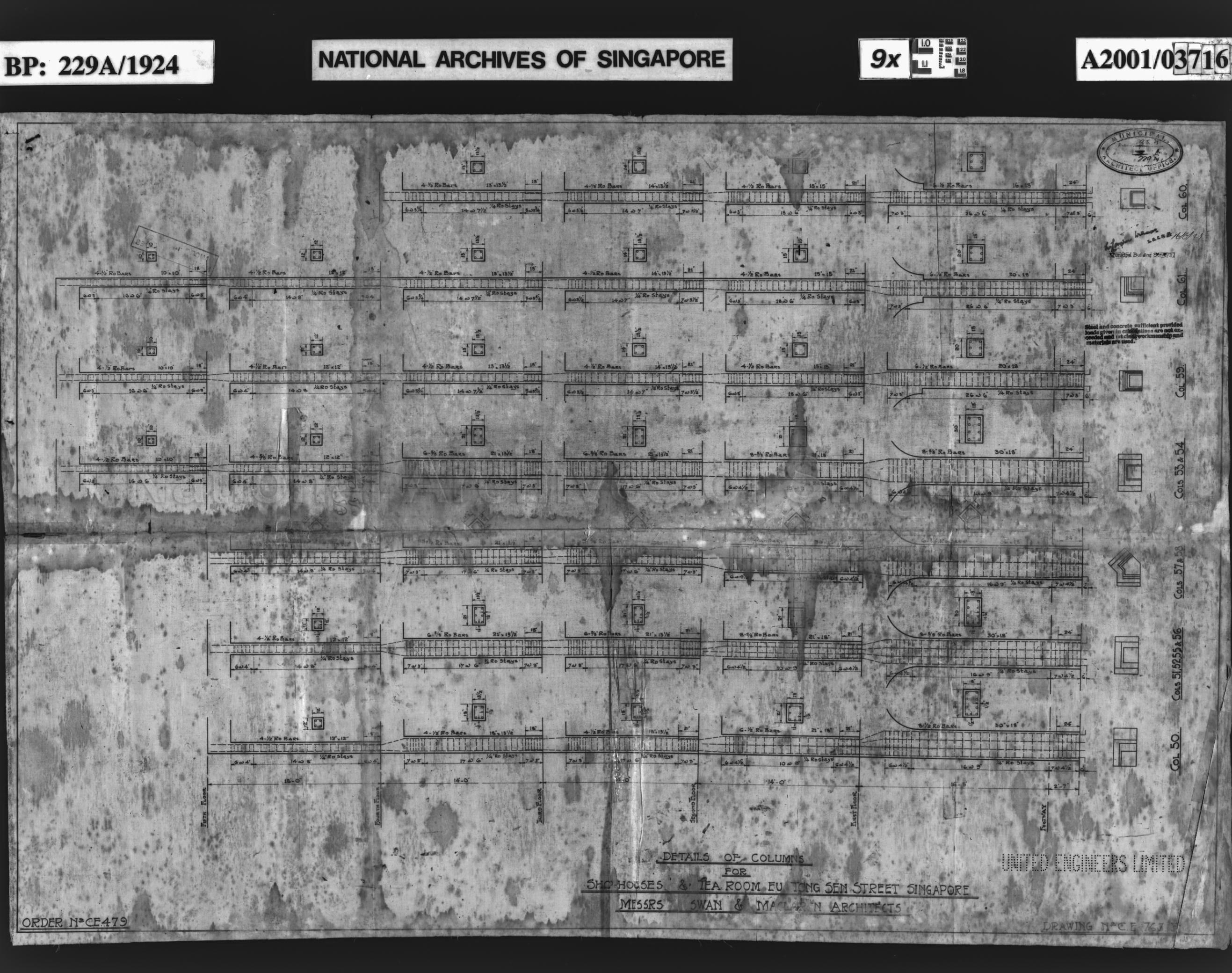 DETAILS OF COLUMNS (DRAWING NO.767F)