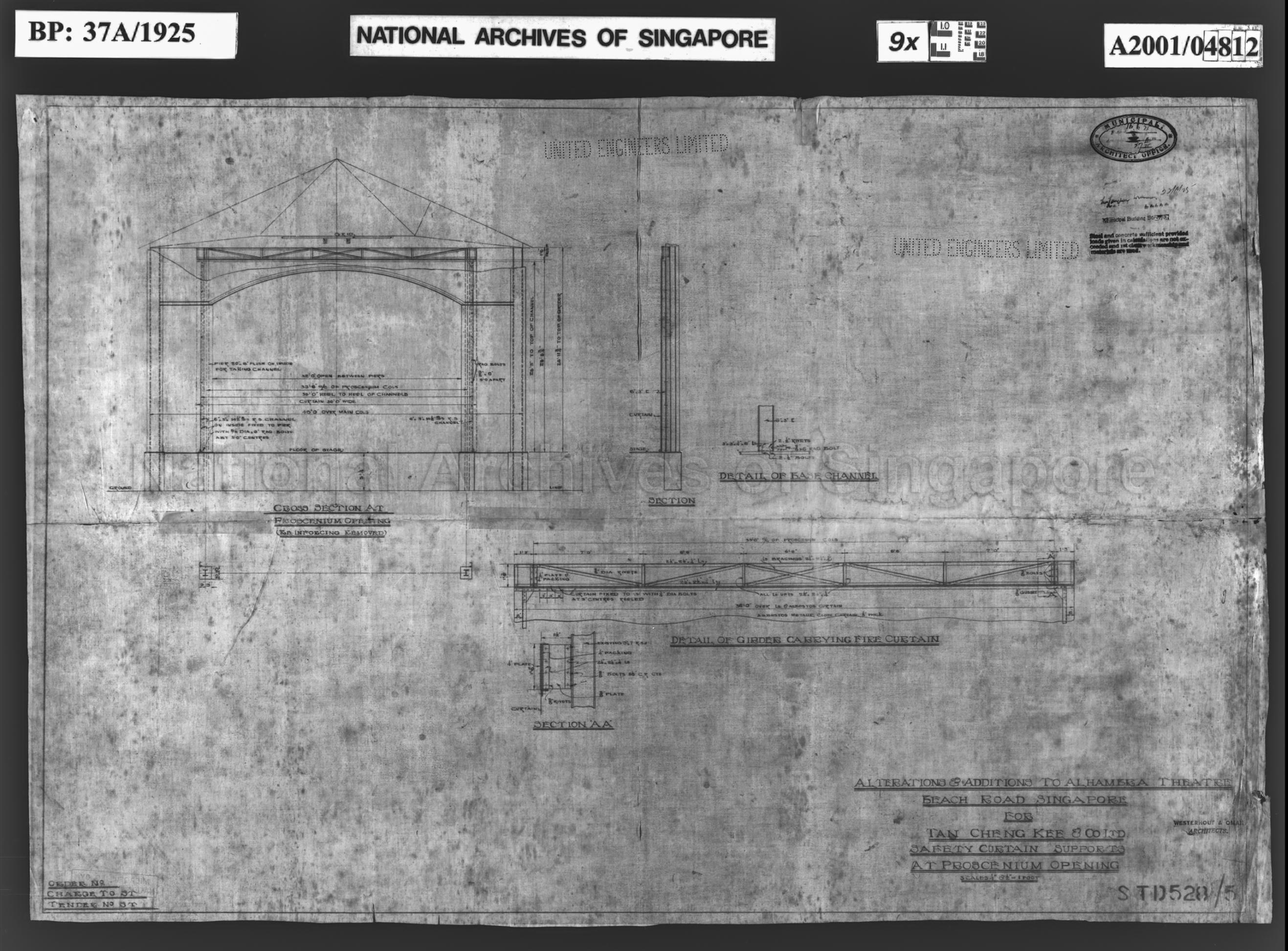 SAFETY CURTAIN SUPPORTS AT PROSCENIUM OPENING FOR ALHAMBRA  …