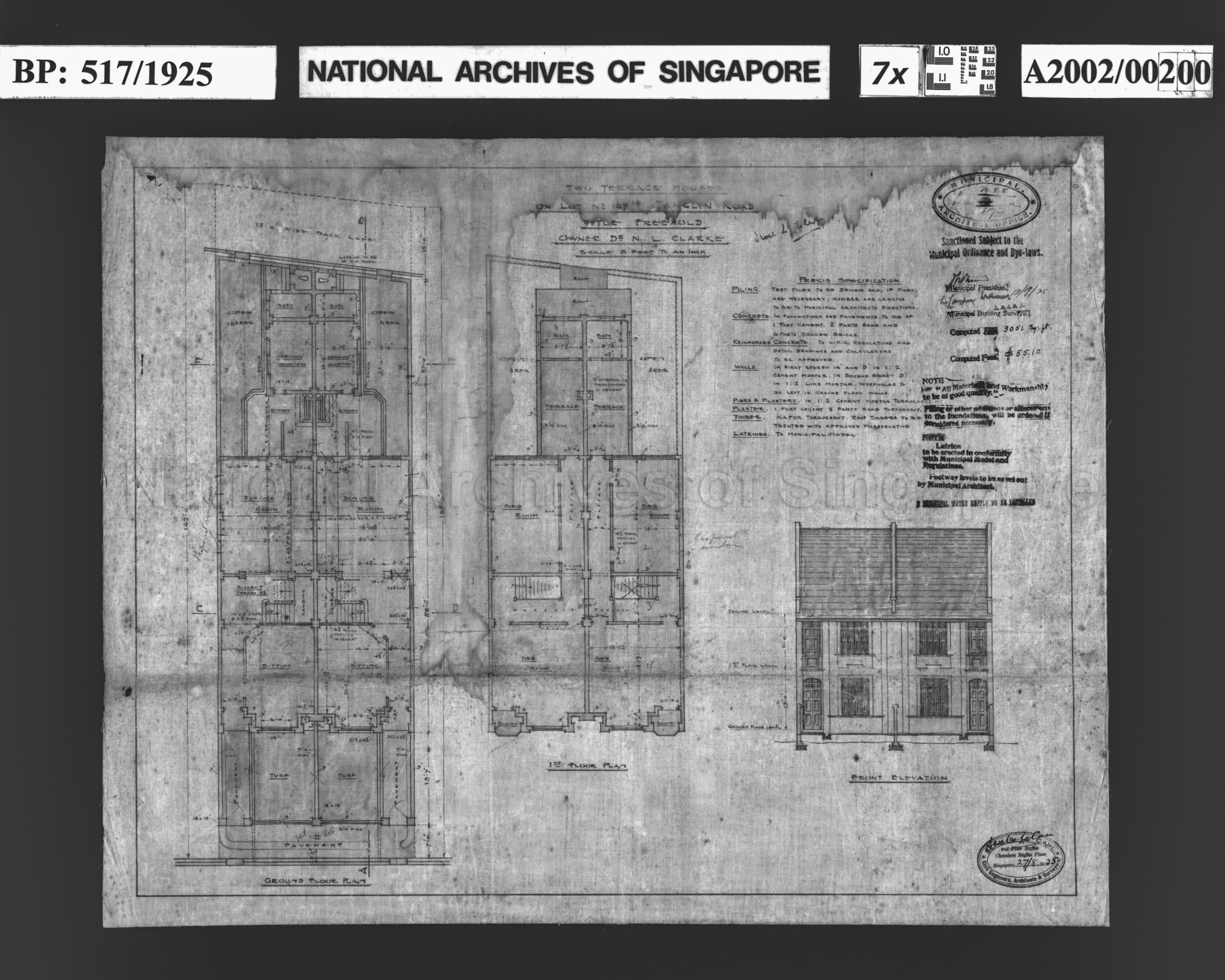 2 TERRACE HOUSES - GROUND AND 1ST FLOOR PLAN, FRONT  …