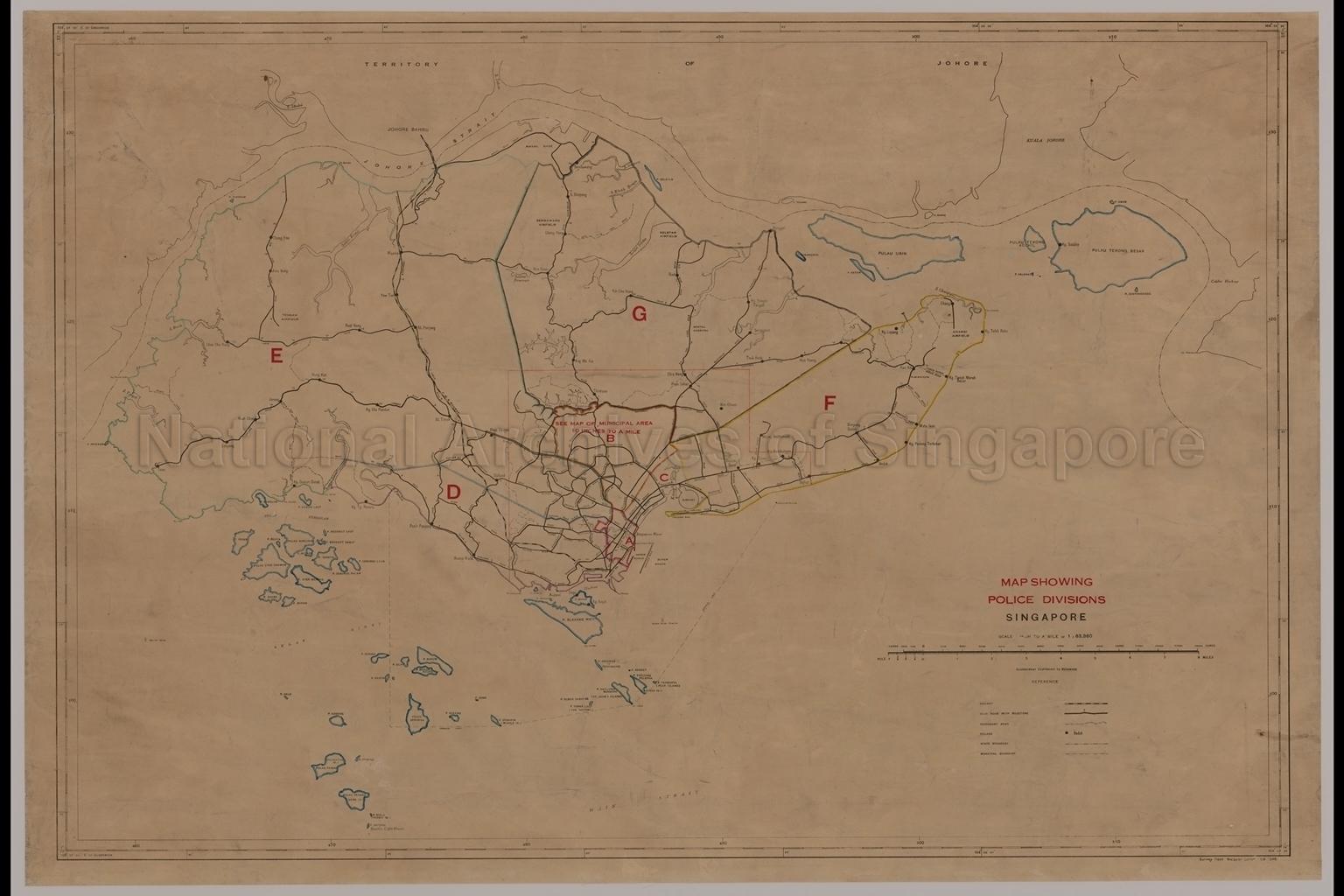 Map Showing Police Divisions, Singapore