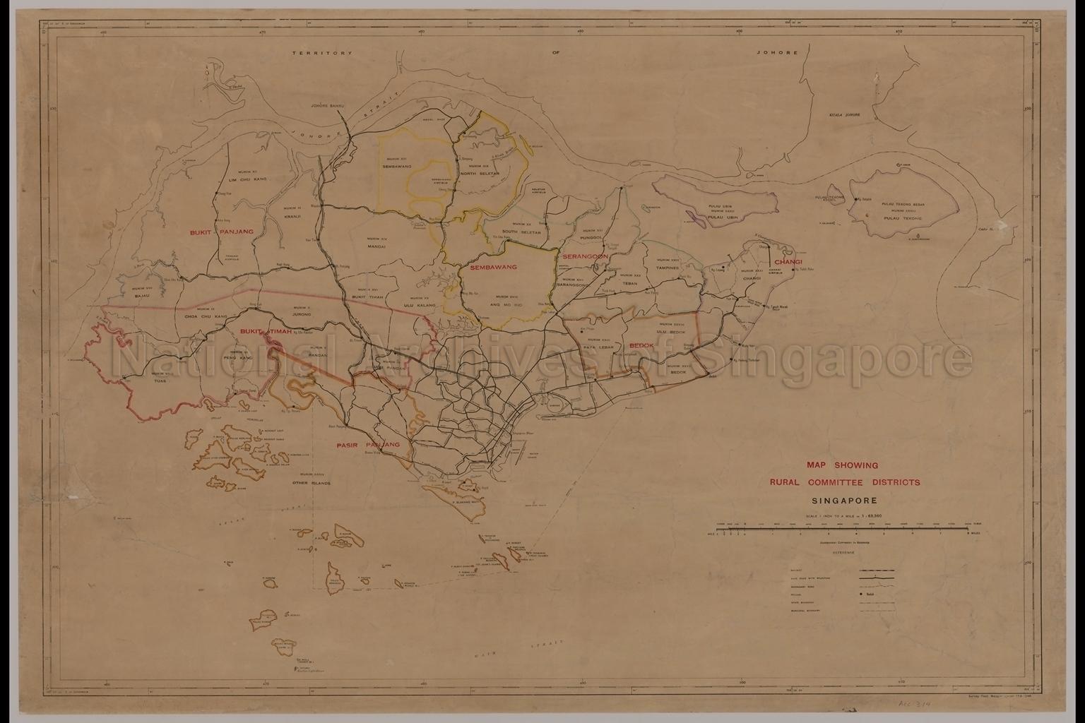 Map Showing Rural Committee Districts, Singapore