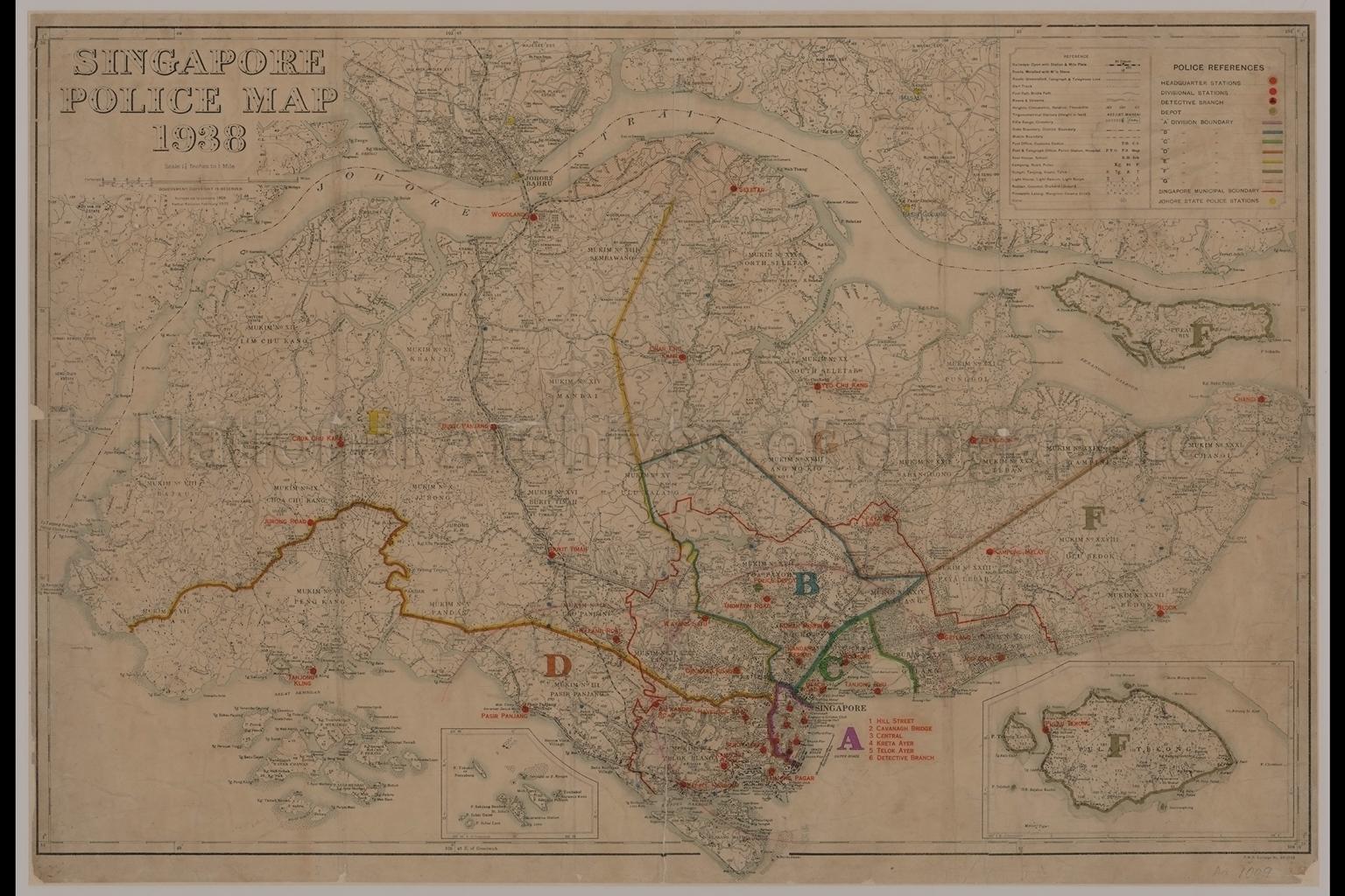 Singapore Police Map, 1938