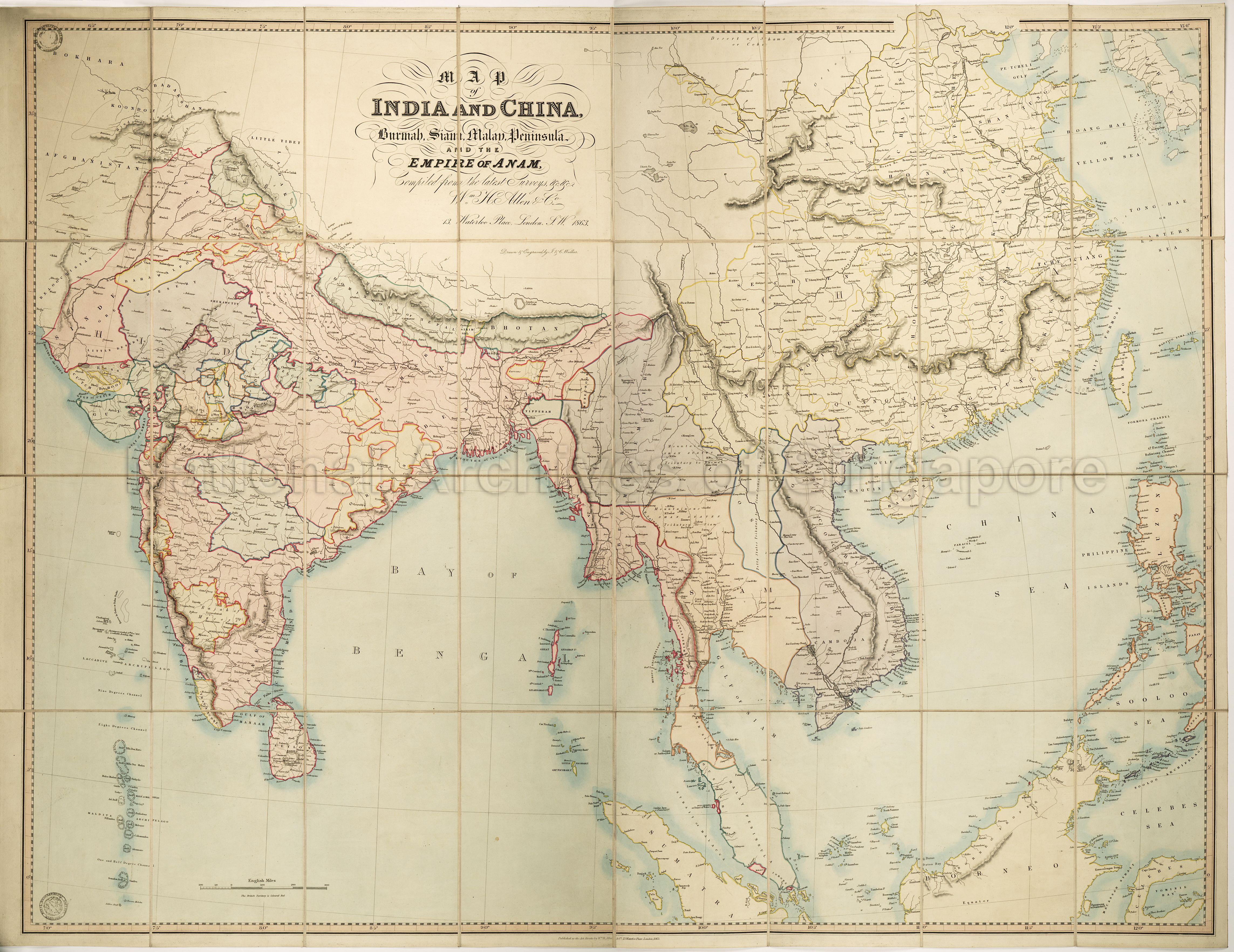 Map of India and China, Burmah, Siam, Malay Peninsula and  …