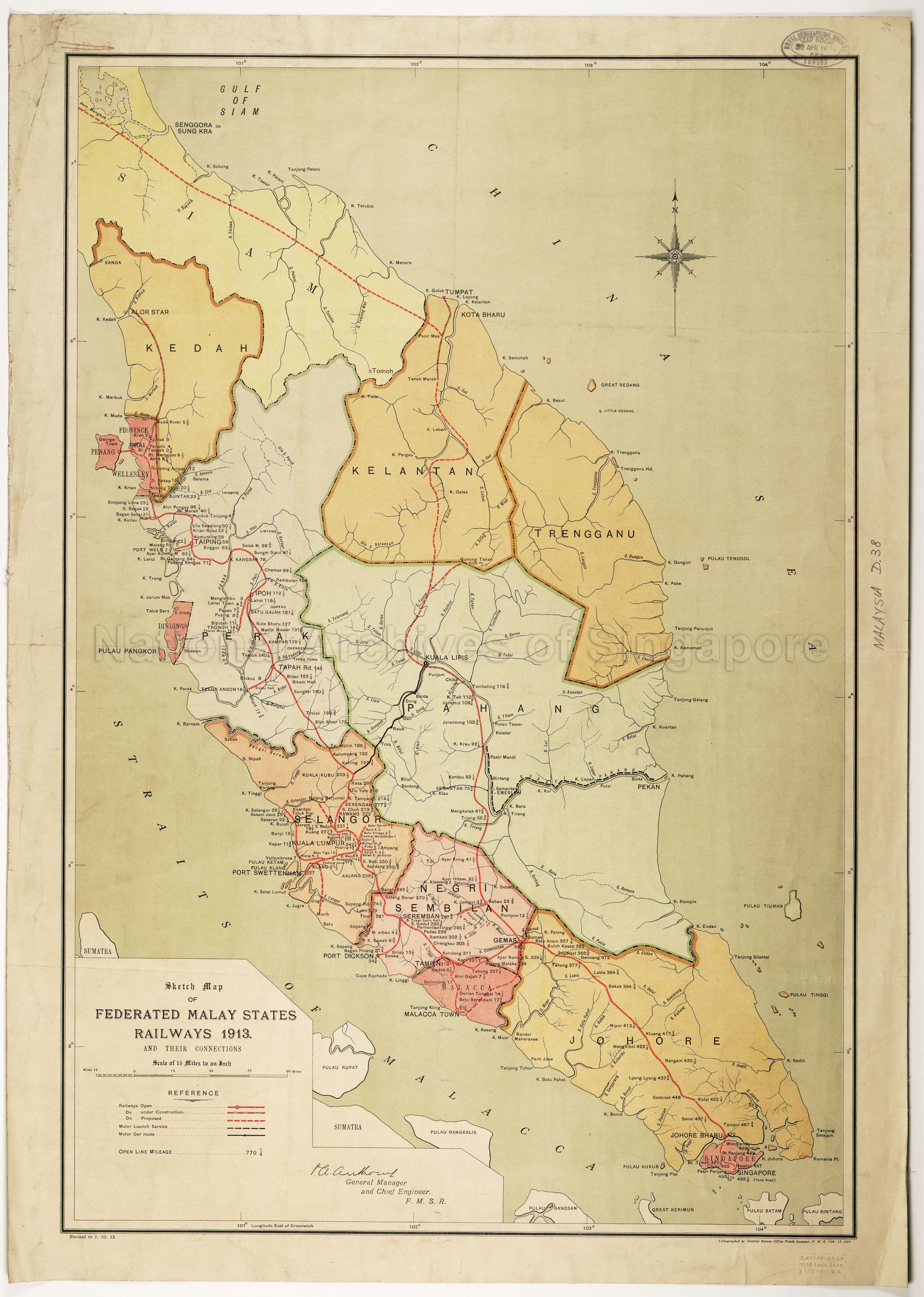 Sketch Map of Federated Malay States Railways, 1913, and  …