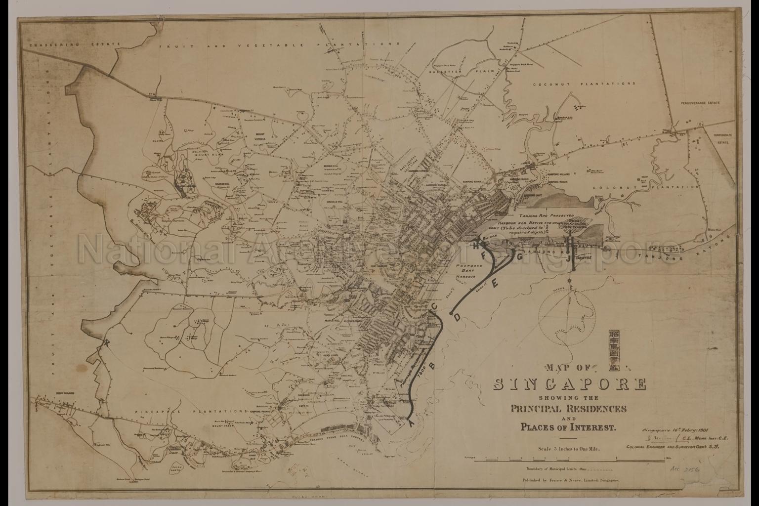 Map Of Singapore Showing The Principal Residences And Places …