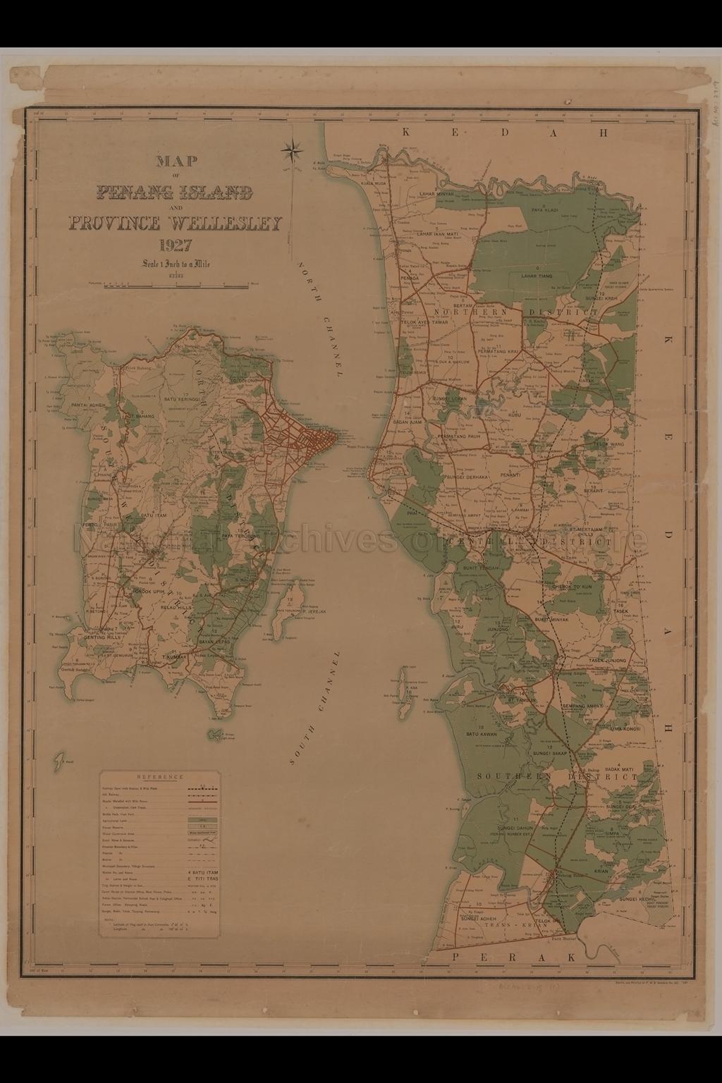 Map of Penang Island and Province Wellesley,1927
