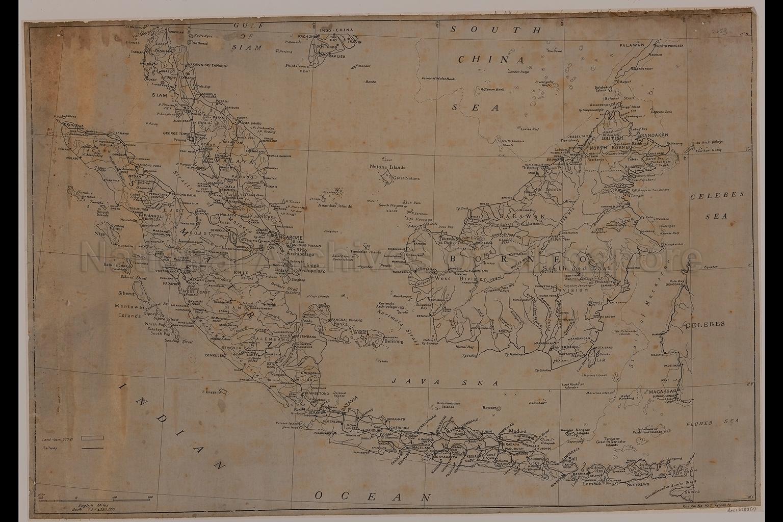 Map showing Malaya, Singapore, Sumatra, Java, Celebes,  …