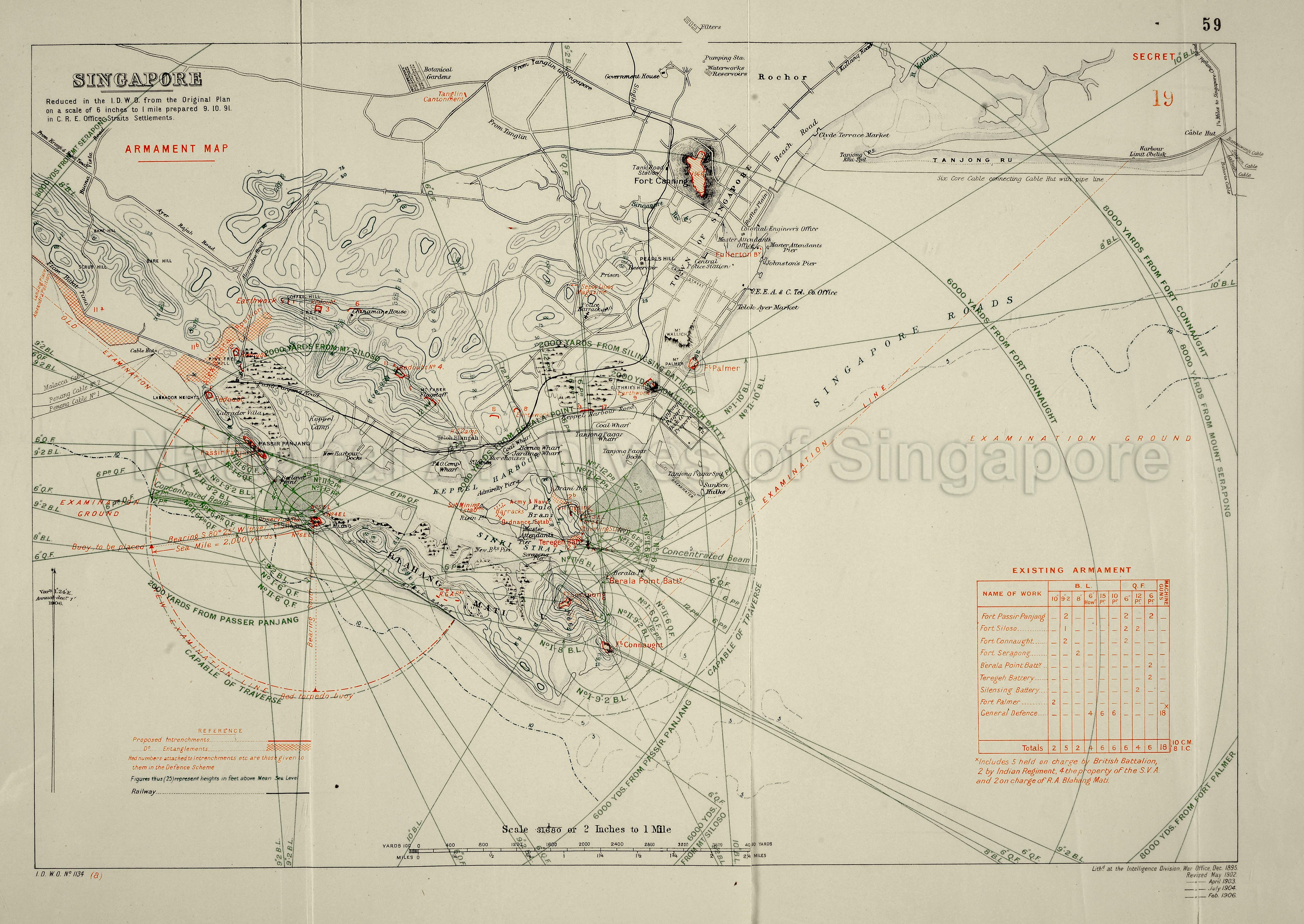 Singapore Town and New Harbour: armament map, 1906