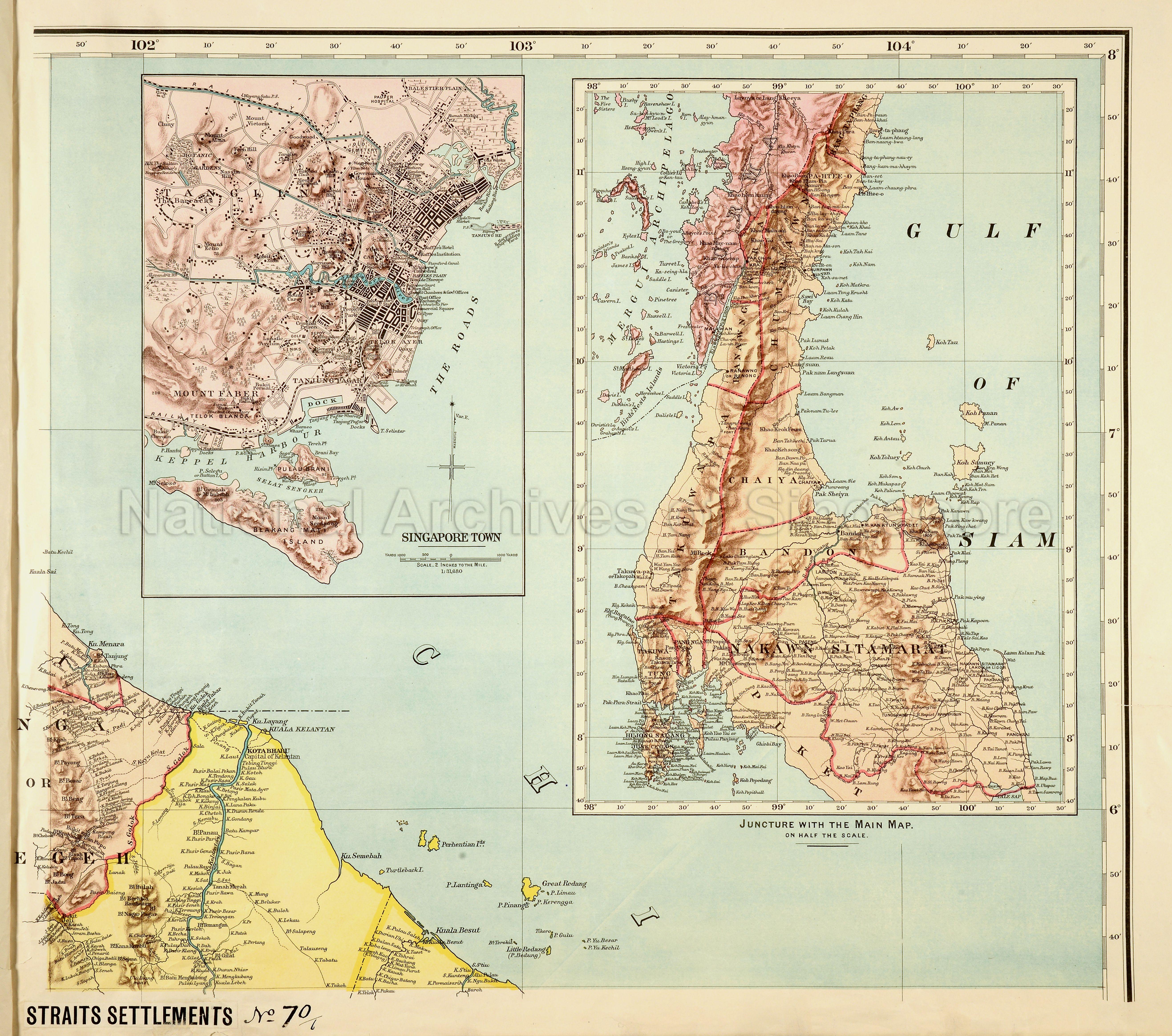 Map of the Malay Peninsula: Singapore Town and Gulf of Siam