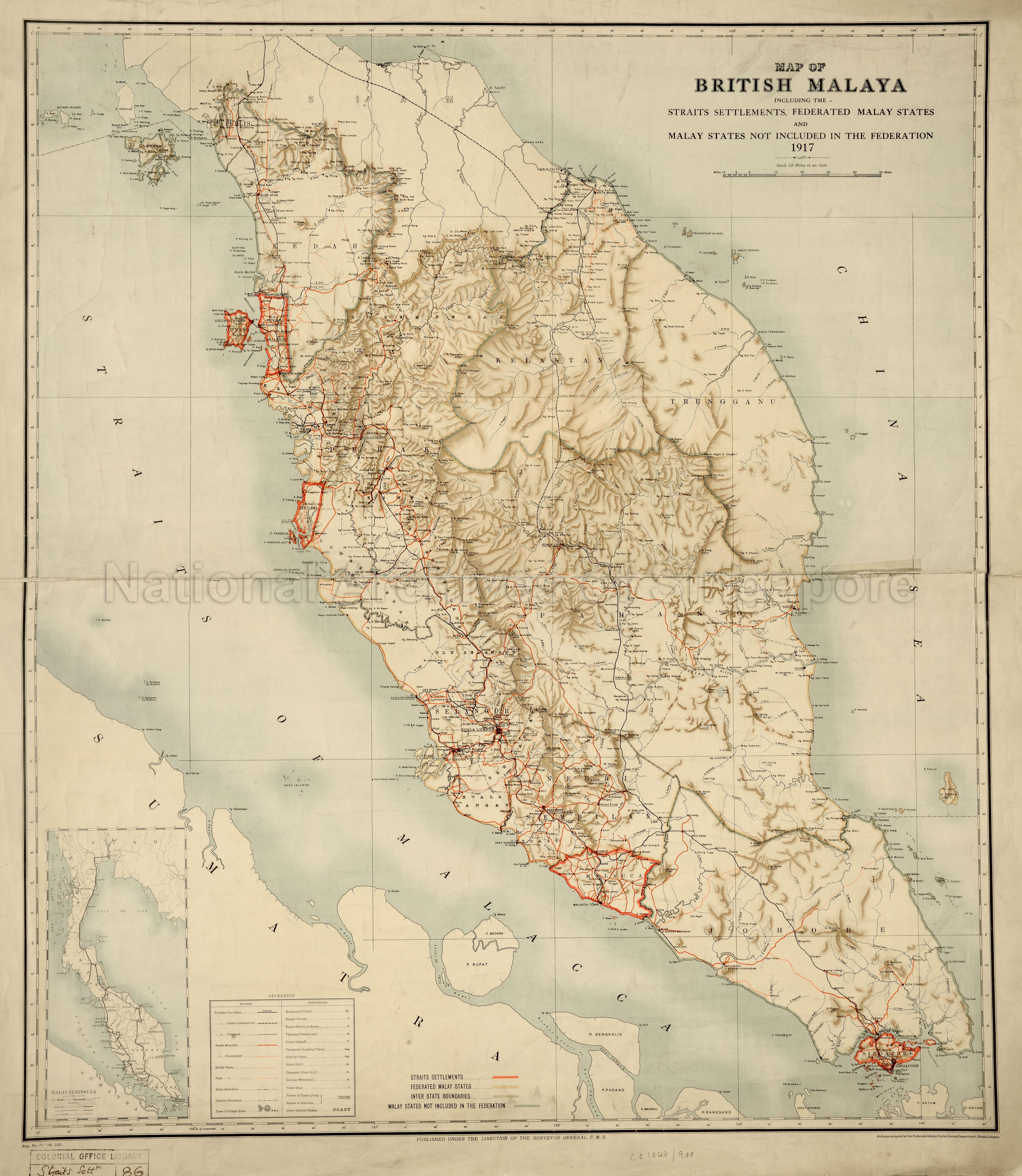Map of British Malaya with an inset of the Malay Peninsula,  …